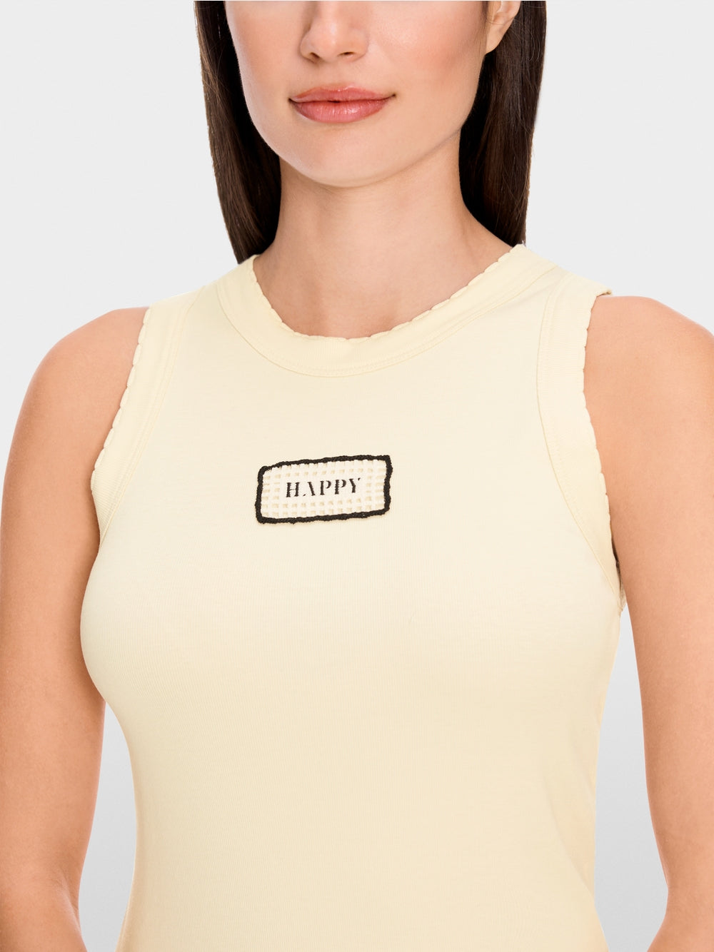 Ribbed top with "Happy" patch