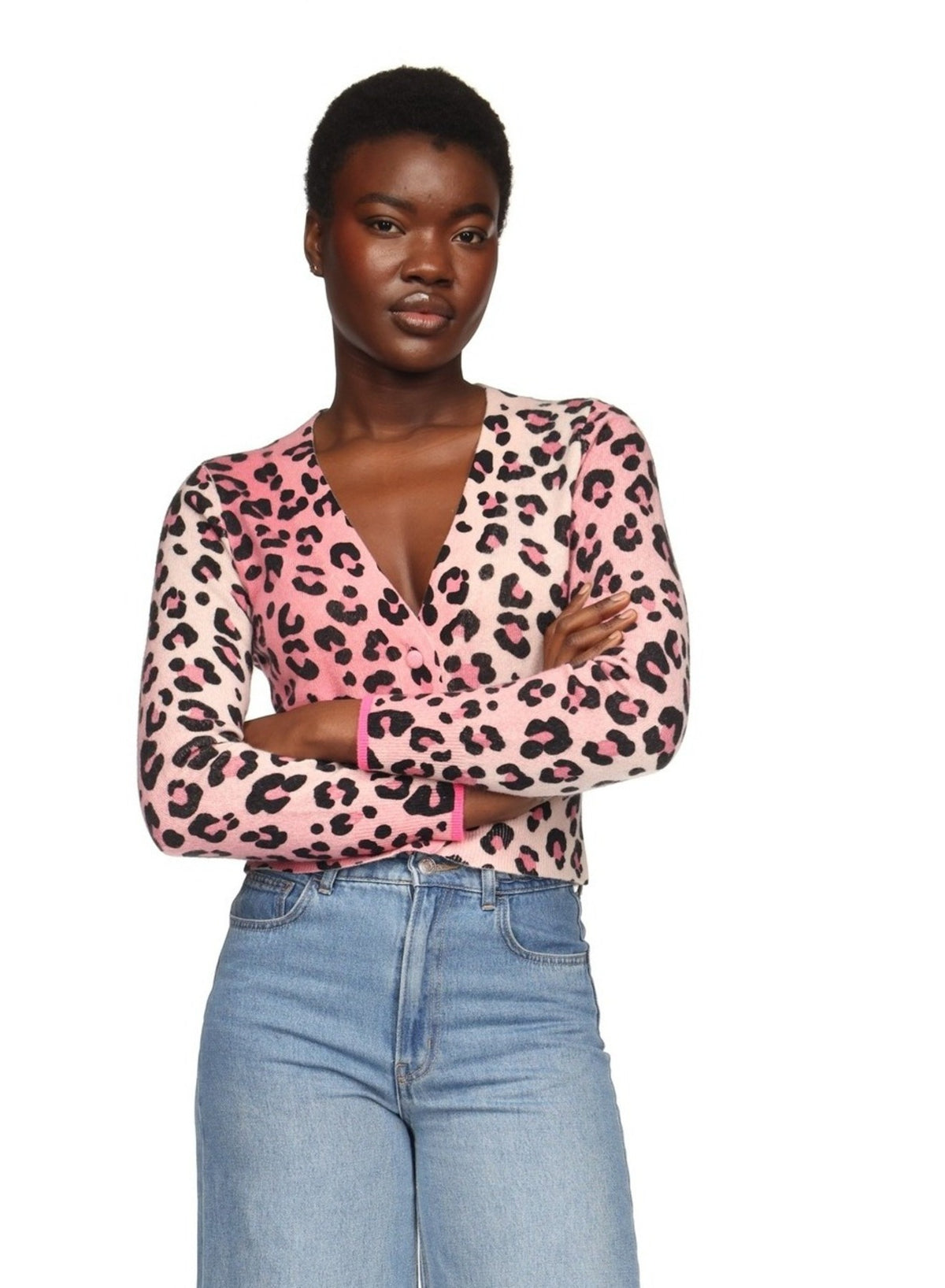 Lauren Leopard Cropped Cardi - Quartz Pink