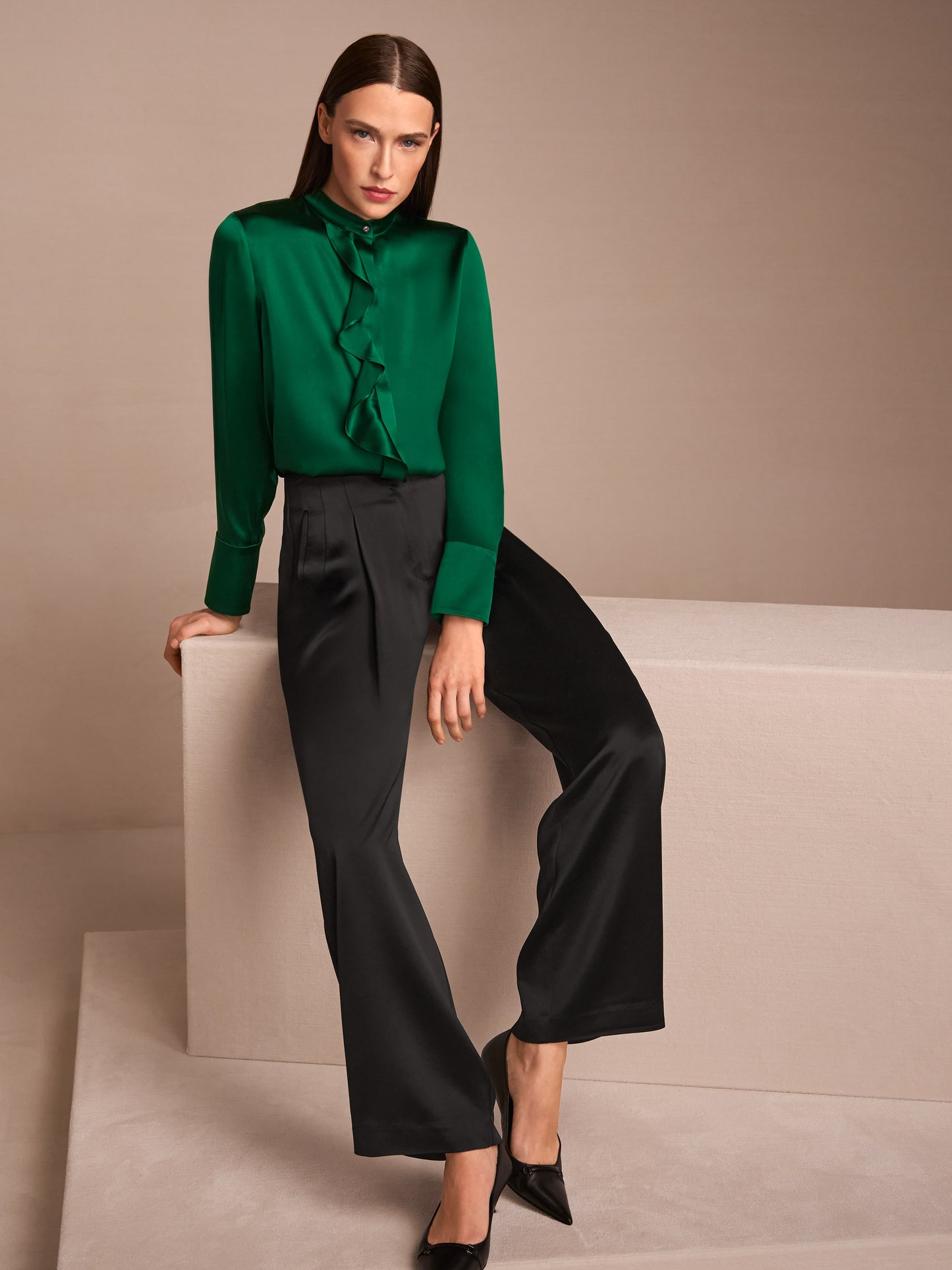 Wasco Satin Trousers with Wide Cut - Black