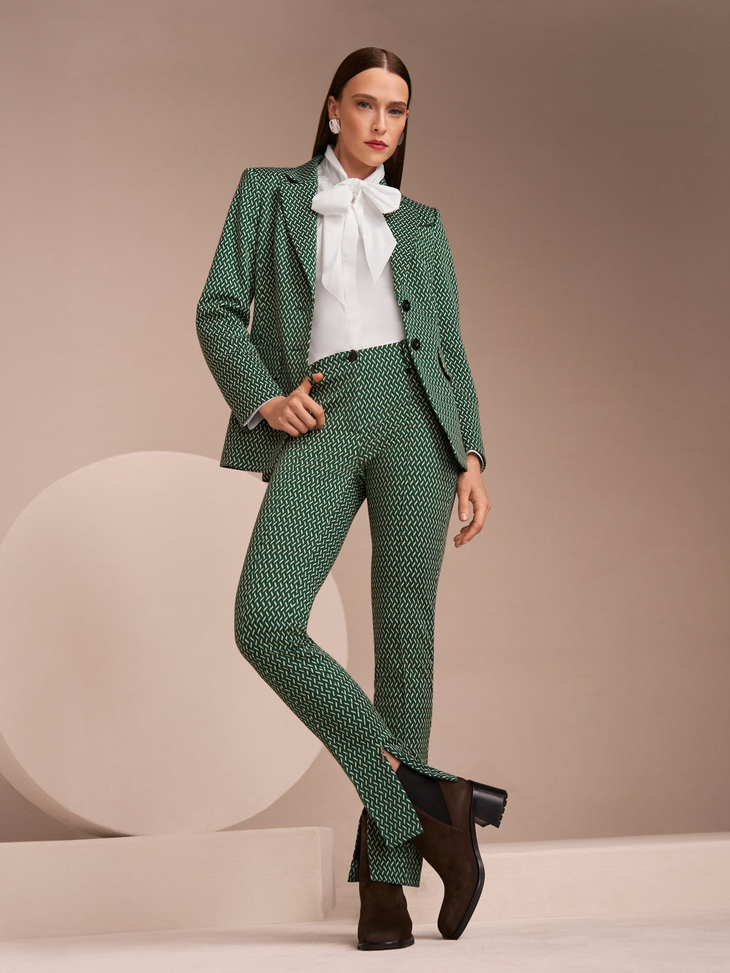 Sydney Trousers in Herringbone - Dark Jade Green