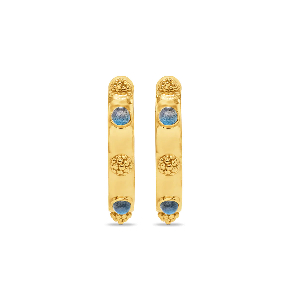 Cleopatra Hoop Earrings - Hammered Gold & Blue Labradorite