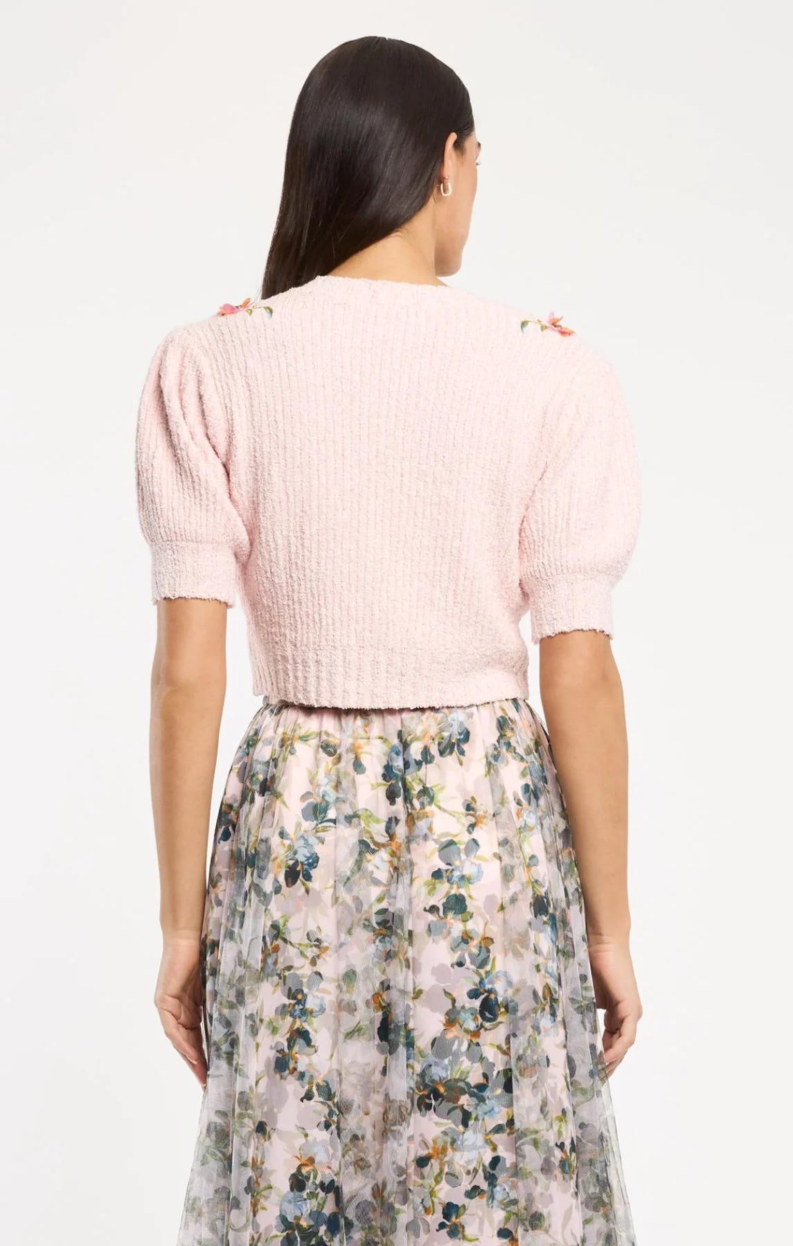 Millicent Trailing Iris Cardigan - Rosy Cloud