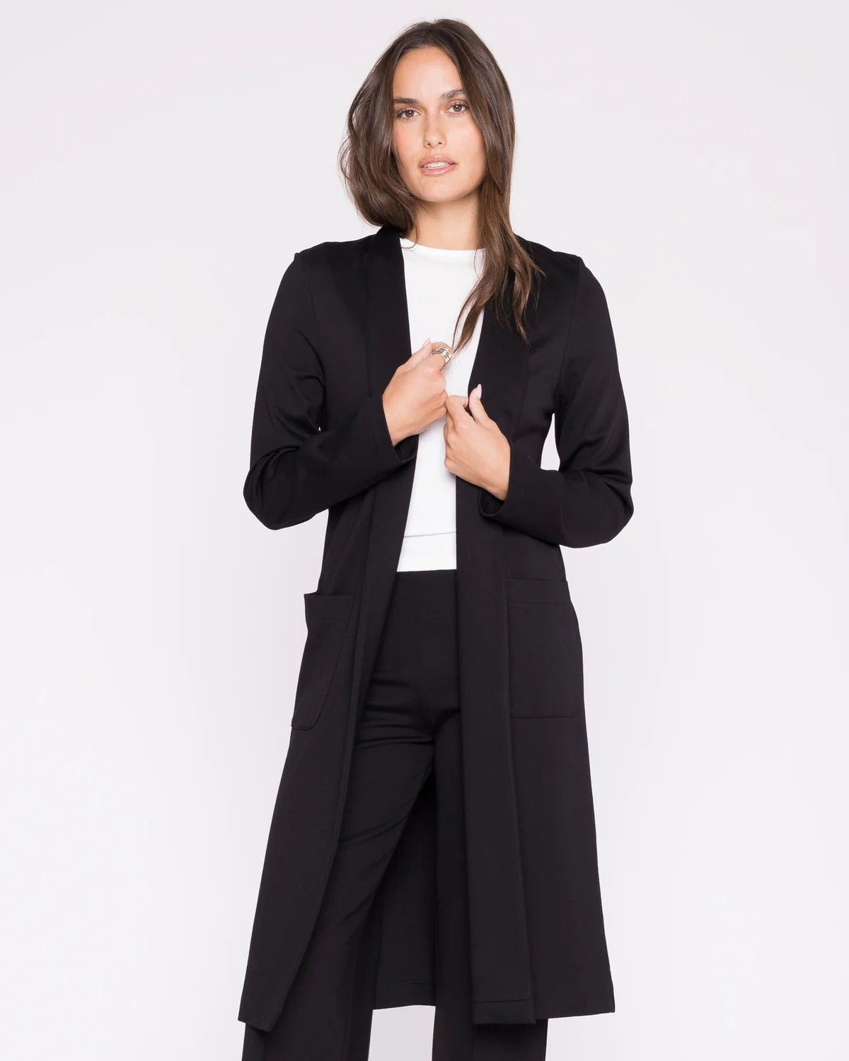 BLACK PONTE KNIT SMOKING JACKET - Black