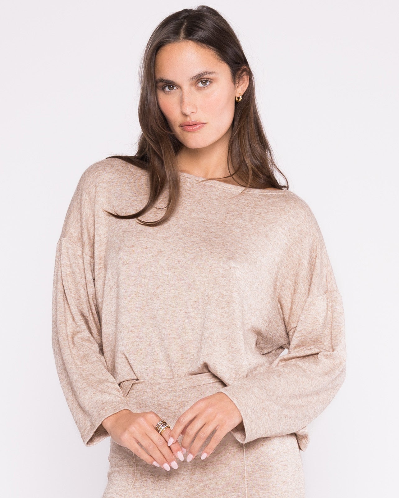 Sweater Knit Boat Neck Top - Oatmeal
