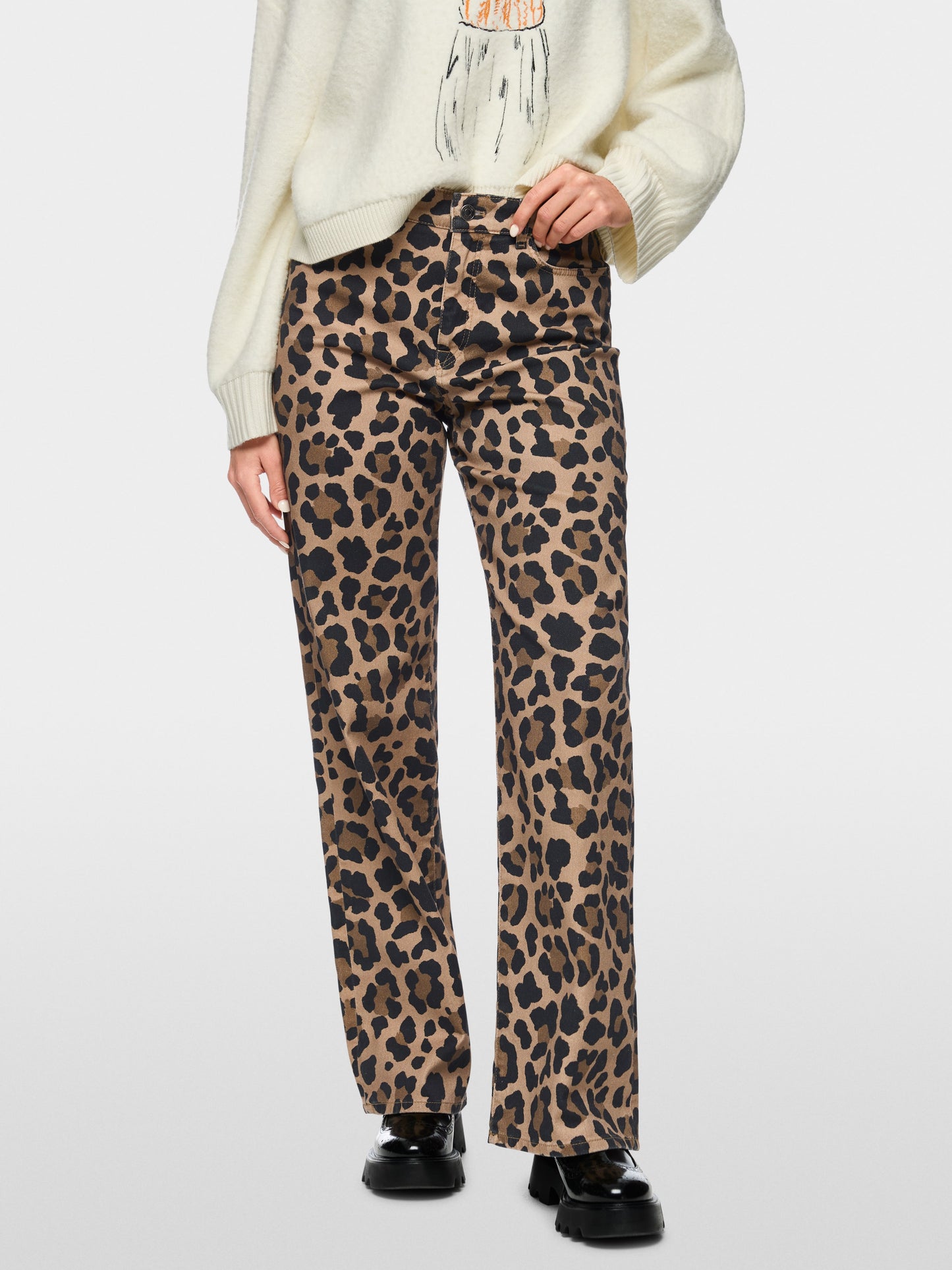 Wigan Wide Jeans with High Waistband - Milk Coffee