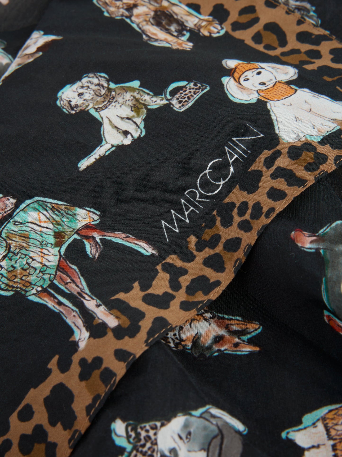 Cotton Silk Scarf with Dog Motif - Black