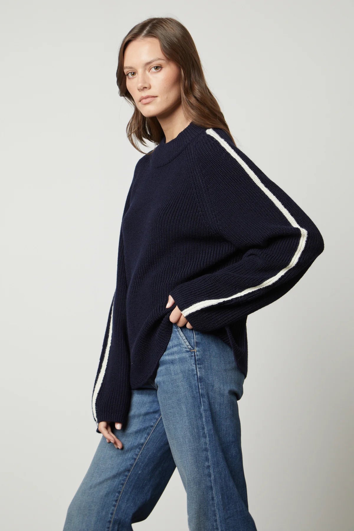 Teagan Mock Neck Sweater - Navy & Milk