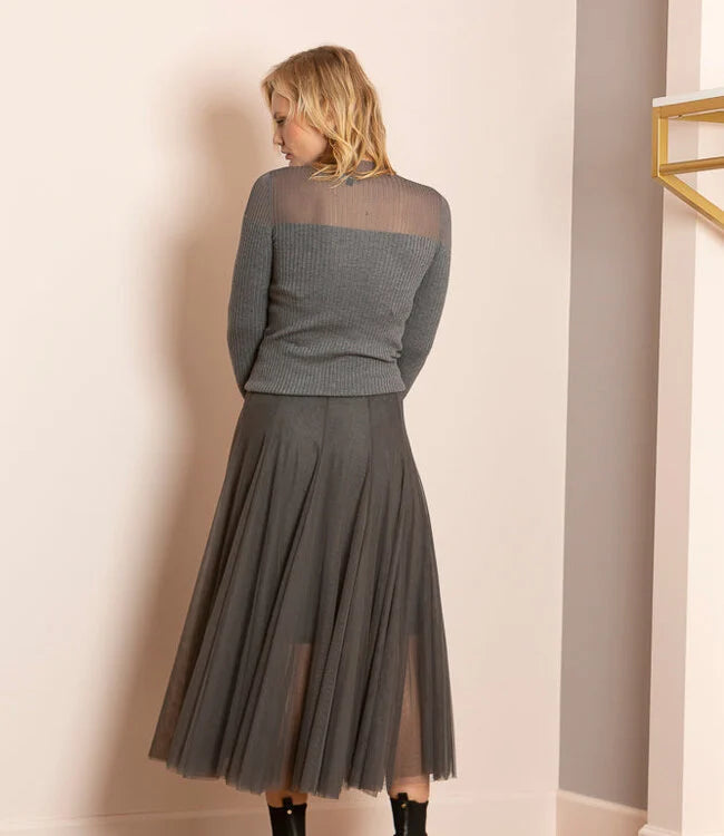 Lilliana Tulle Skirt with Merino Wool Lining - Grey