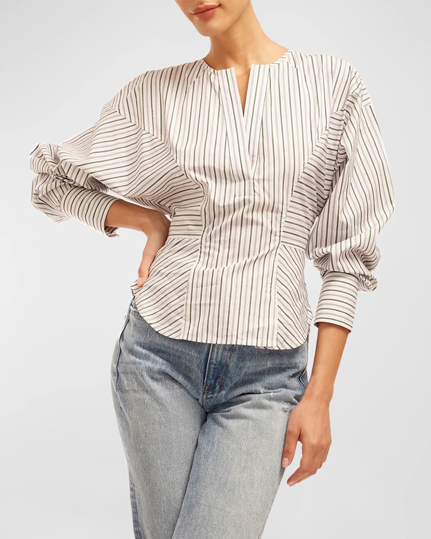 Jayla Long Sleeve Cotton Shirt - Nature White Multi