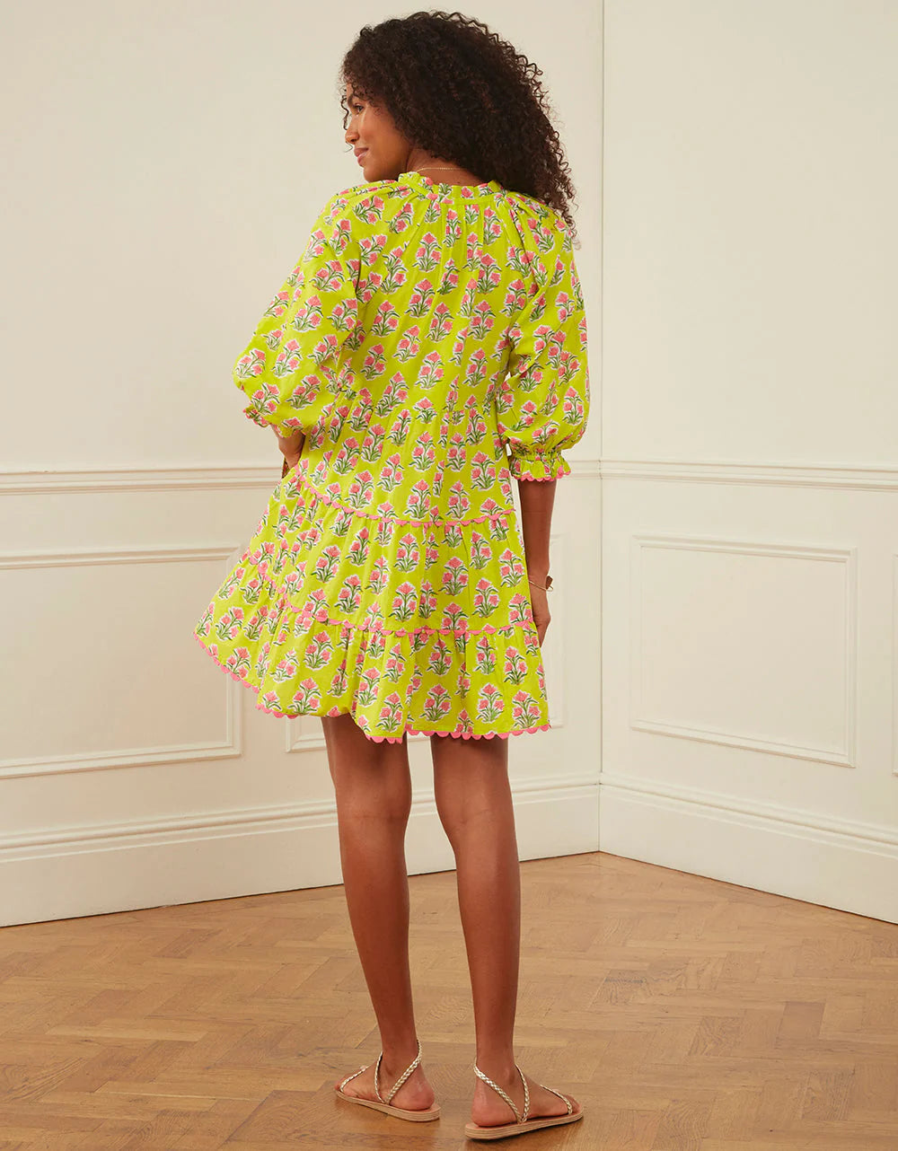 Luna Mini Dress - Lime Hibiscus