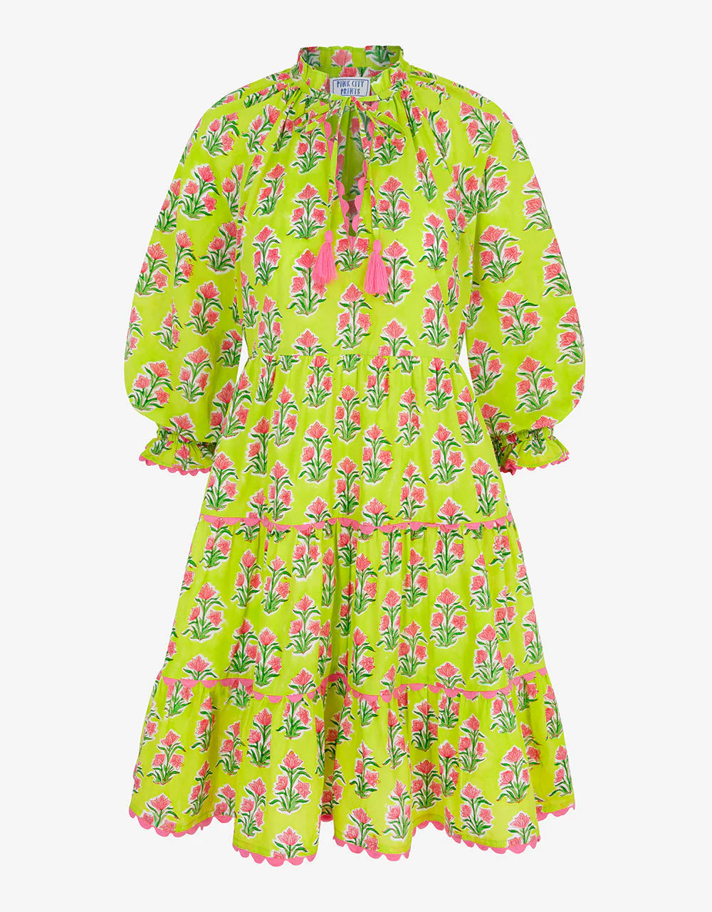 Luna Mini Dress - Lime Hibiscus