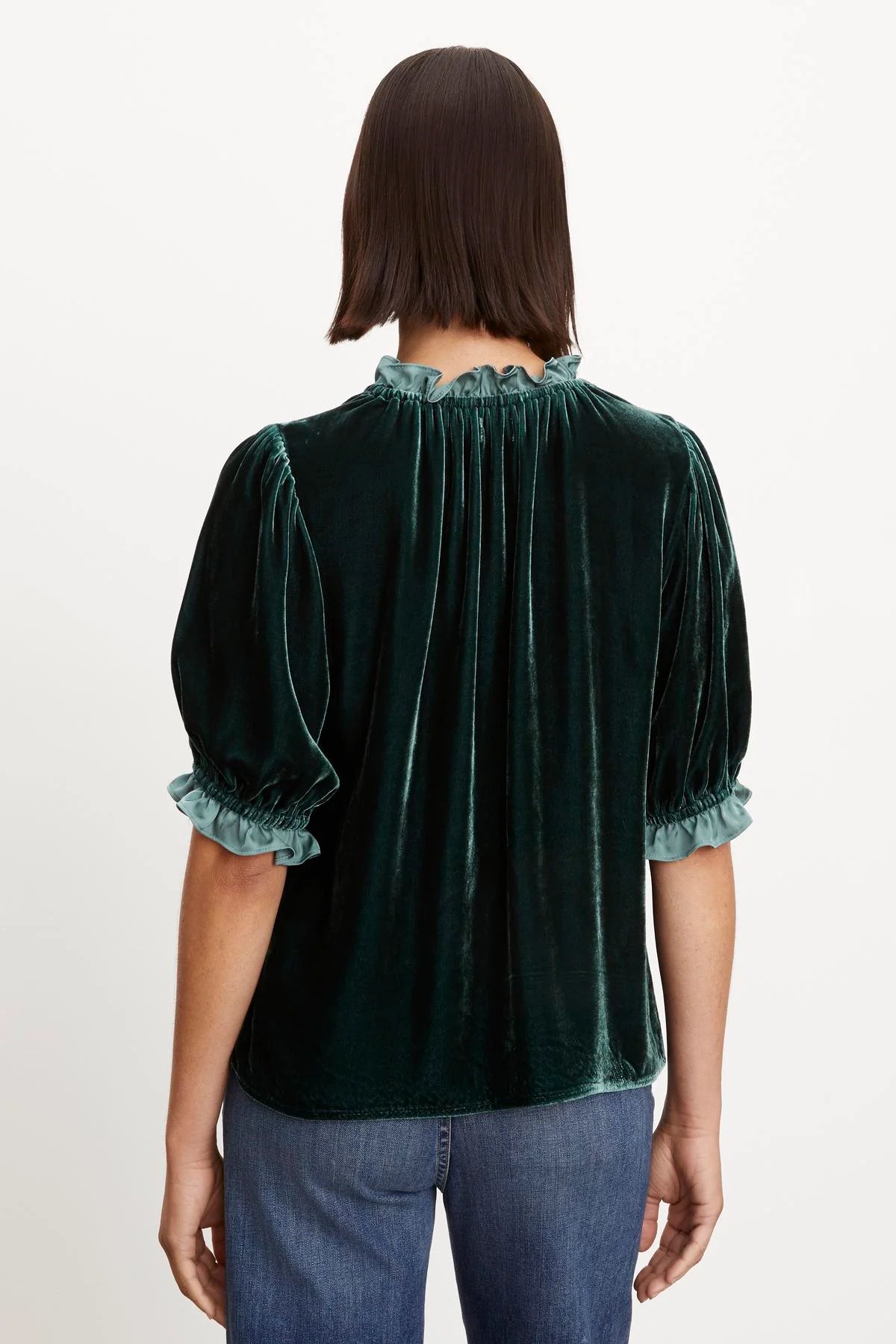 Velvet Ruffle Neck Top - Cavern