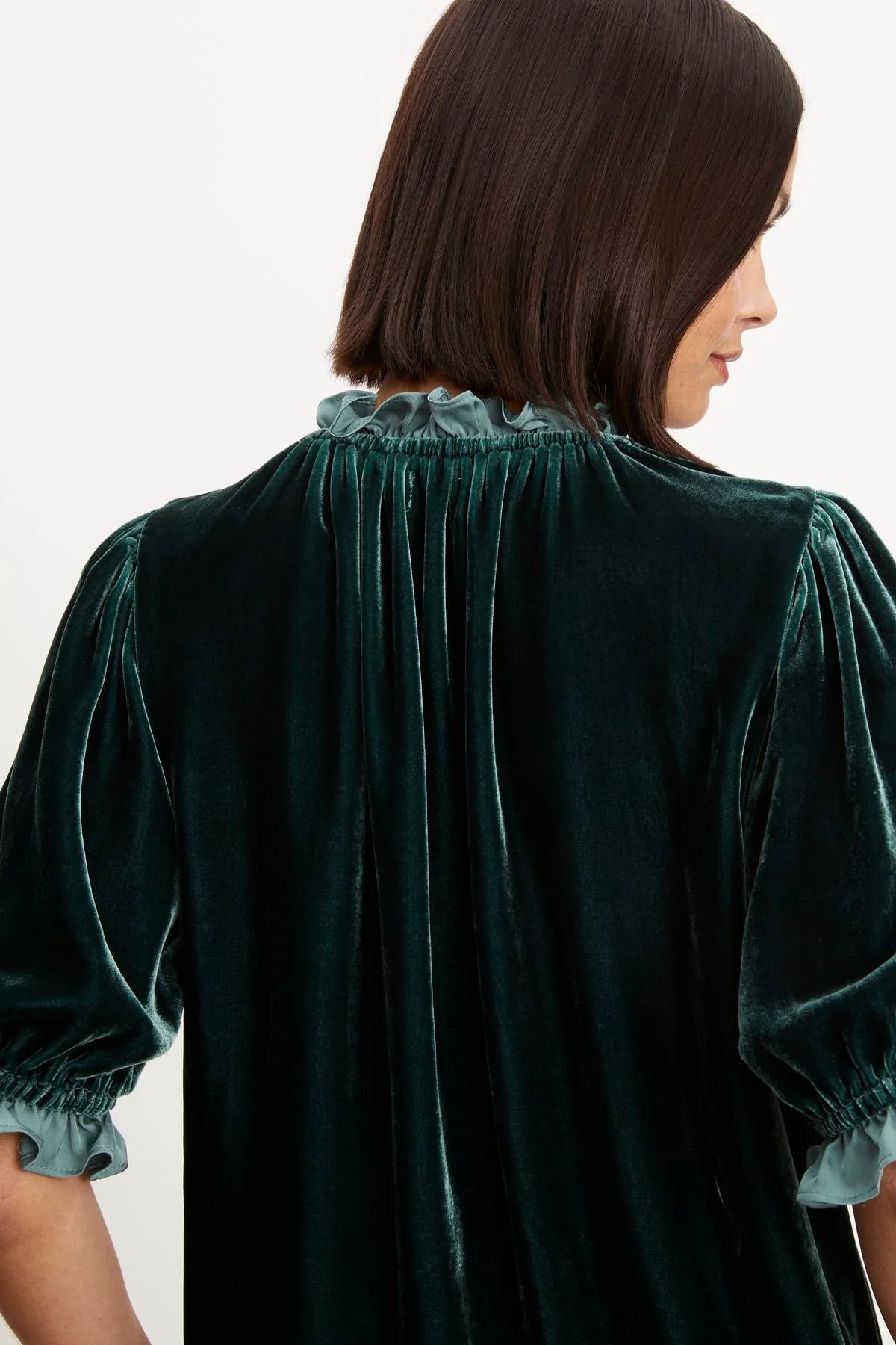 Velvet Ruffle Neck Top - Cavern