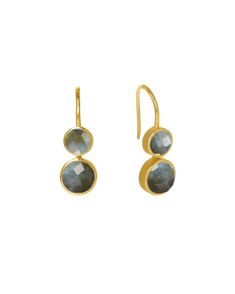 Tulum Double Droplet Earrings - Labradorite/Gold