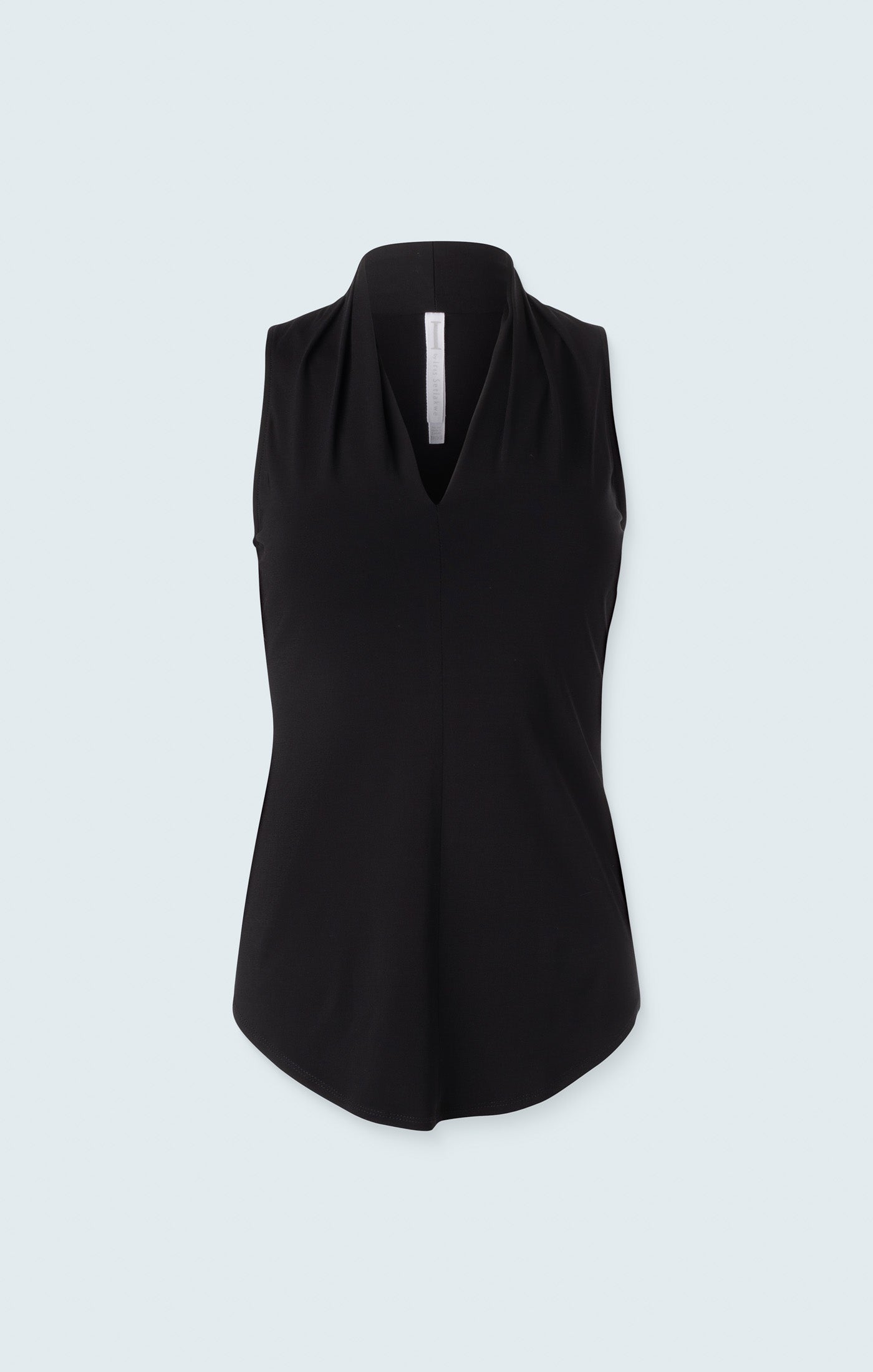 Matte Jersey Sleeveless Pleated V-neck Top - Black