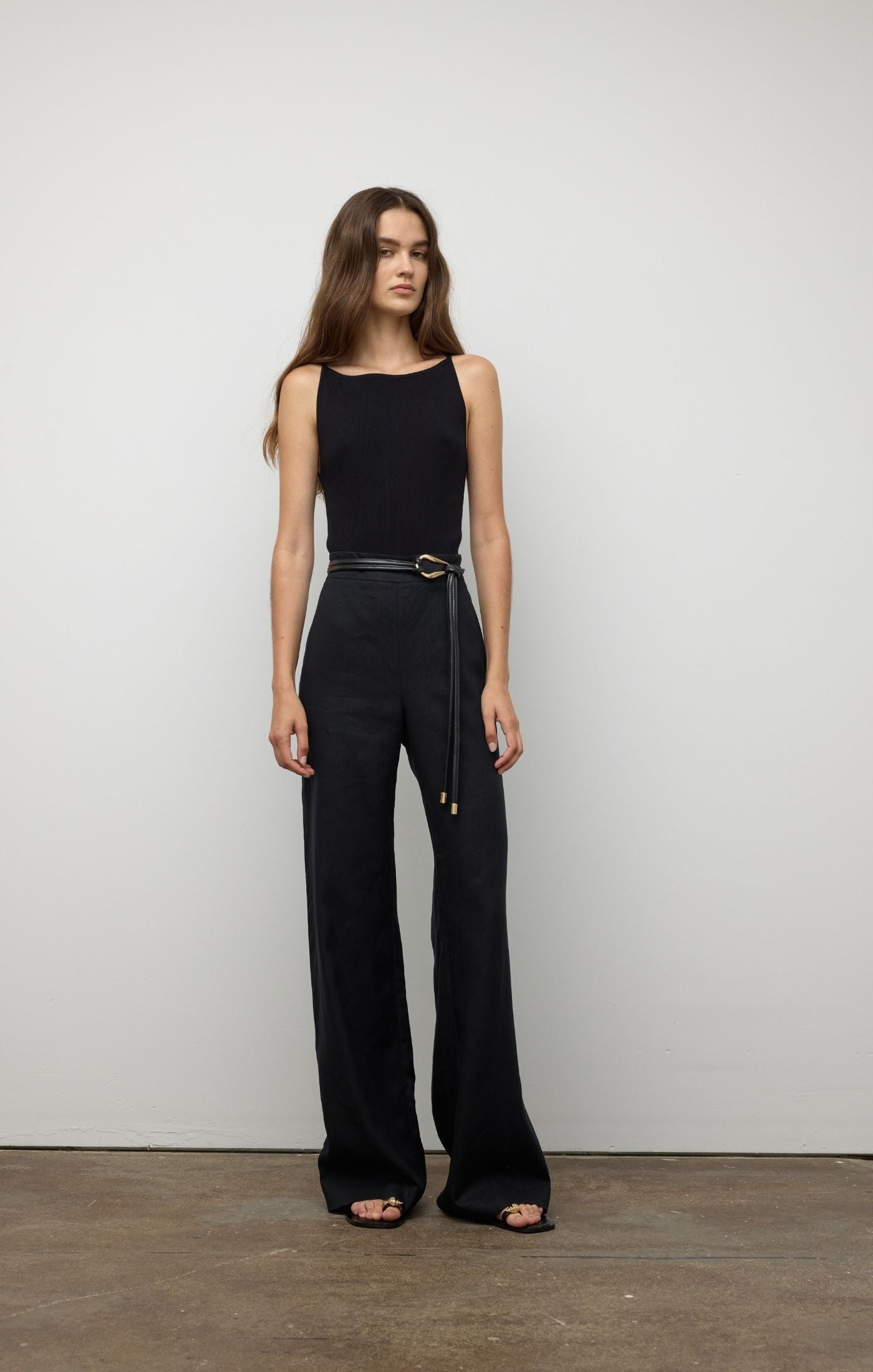 Wide Leg Linen Pant - Black
