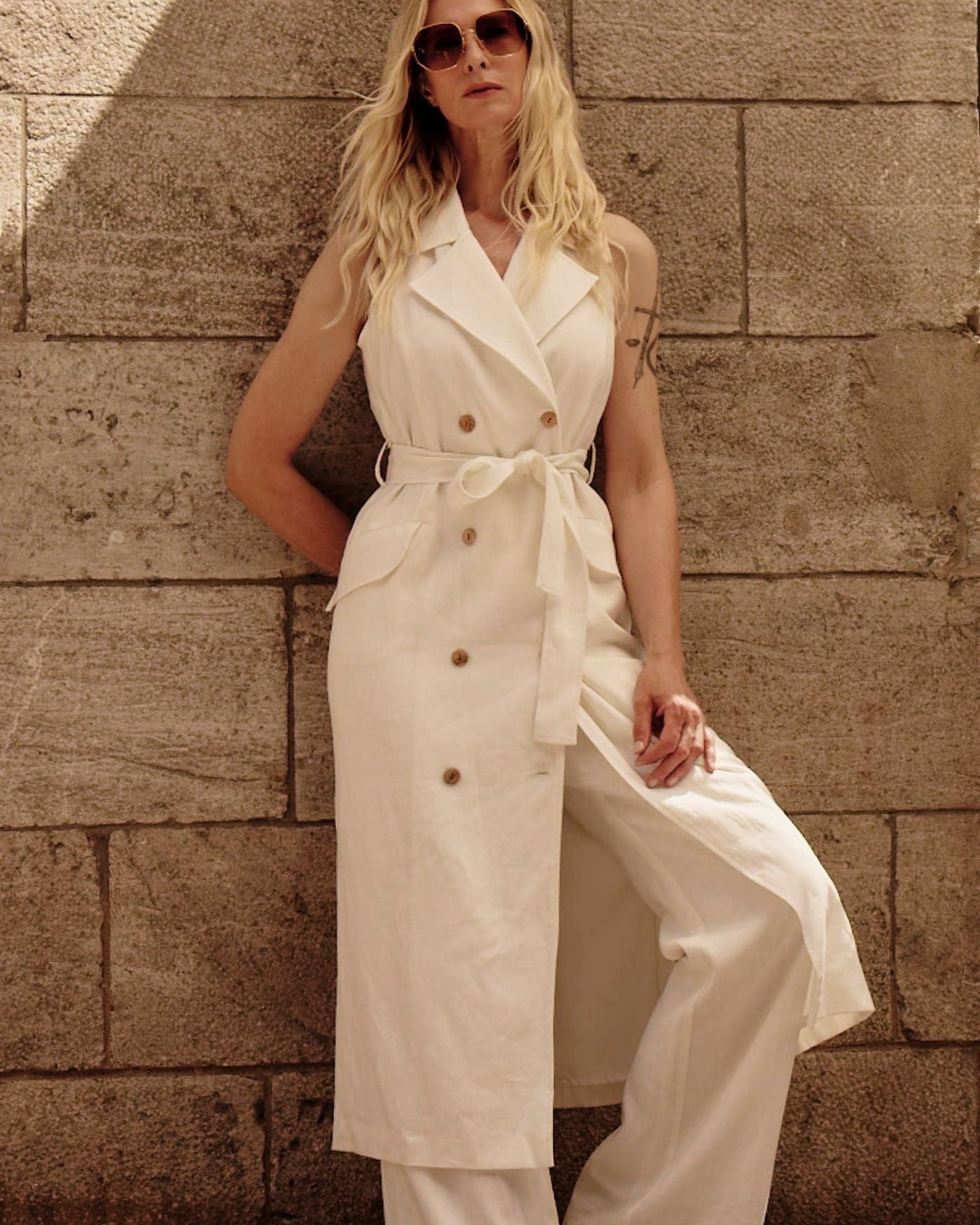 Sleeveless Trench Dress - Ivory