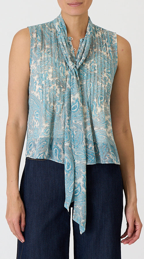 Hendrix Paisley Lois Top - Gardenia/Blue Graphite
