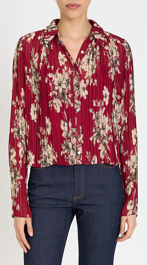 Handsketched Floral Delaine Top - Berrywine Gardenia