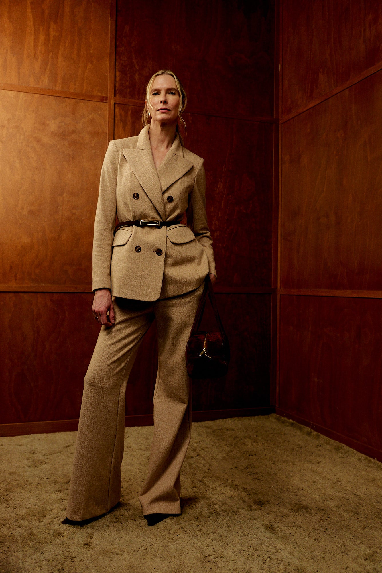 Chevron Double Breast Jacket - Beige