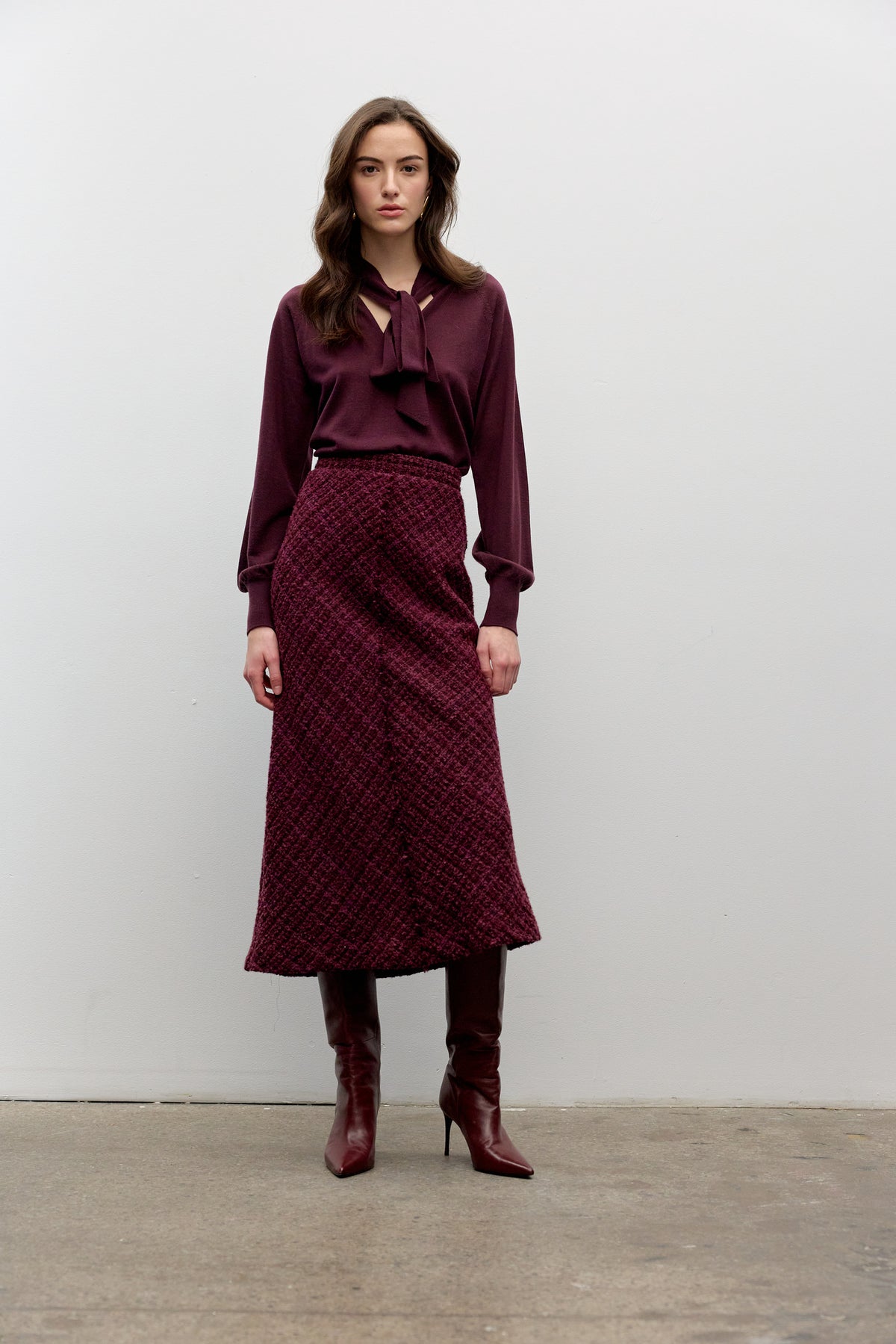 Fine Merino Blend Tie-Neck Sweater - Plum