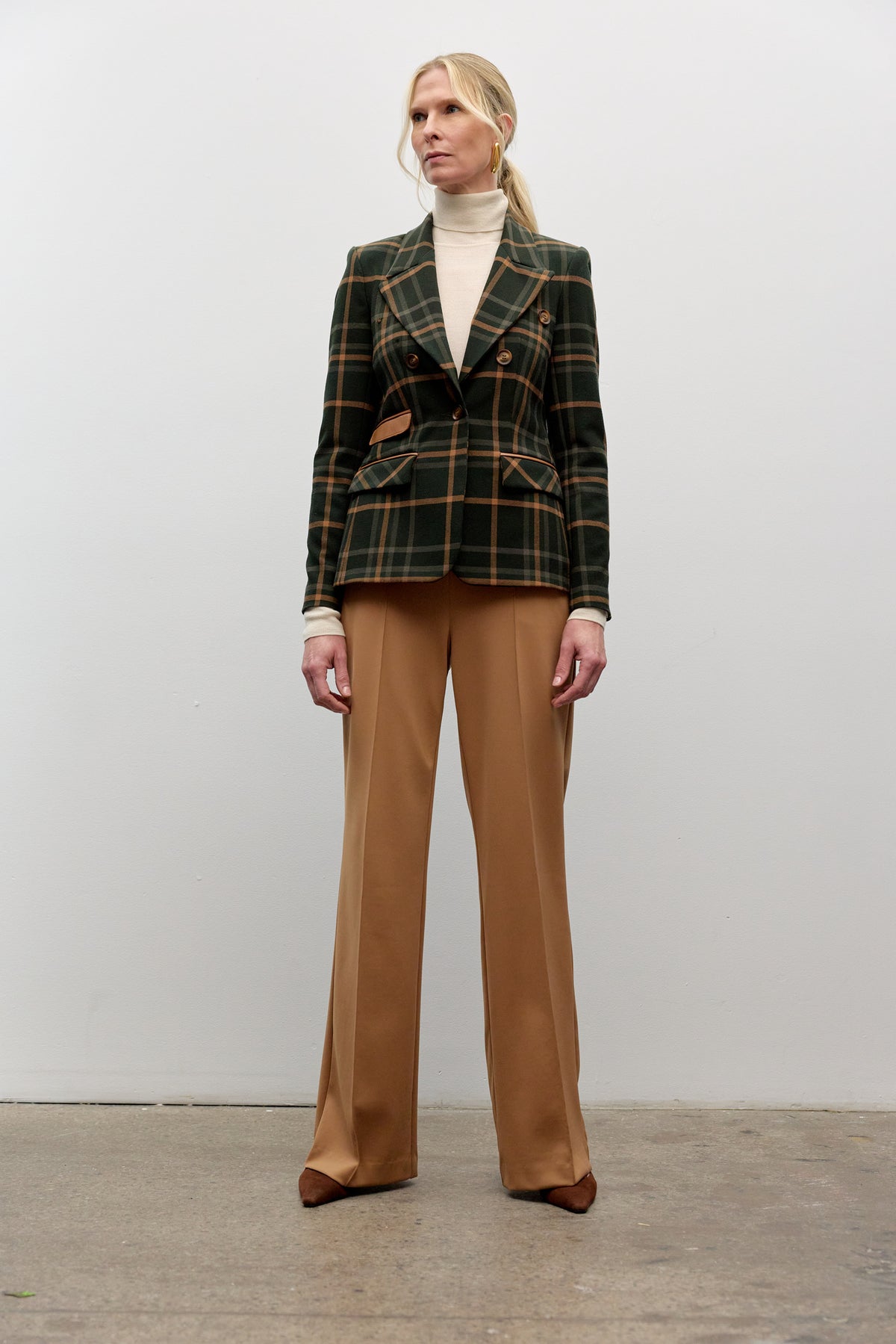 Double Breast Plaid Jacket - Green Plaid