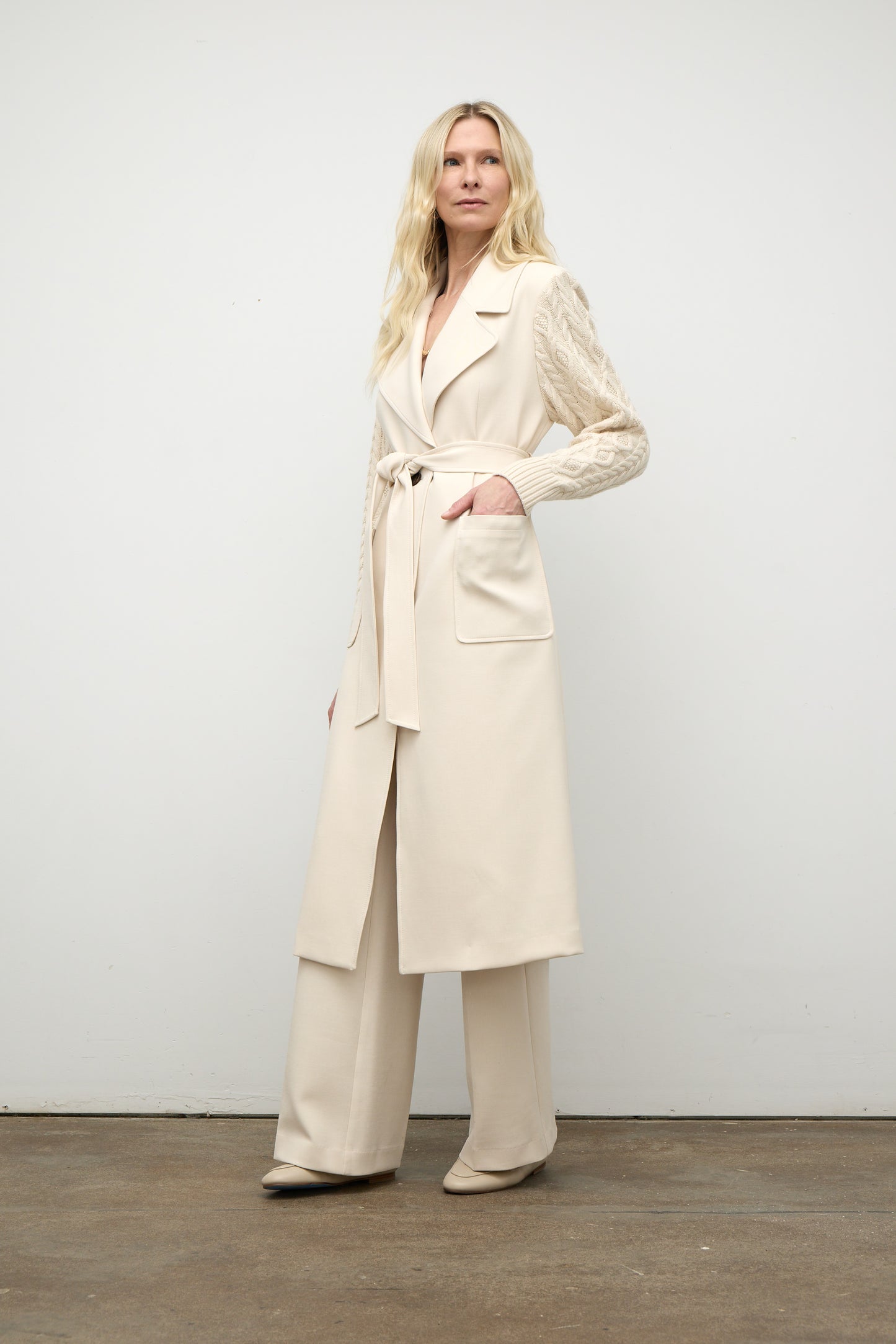 Coat with Cable Knit Sleeve