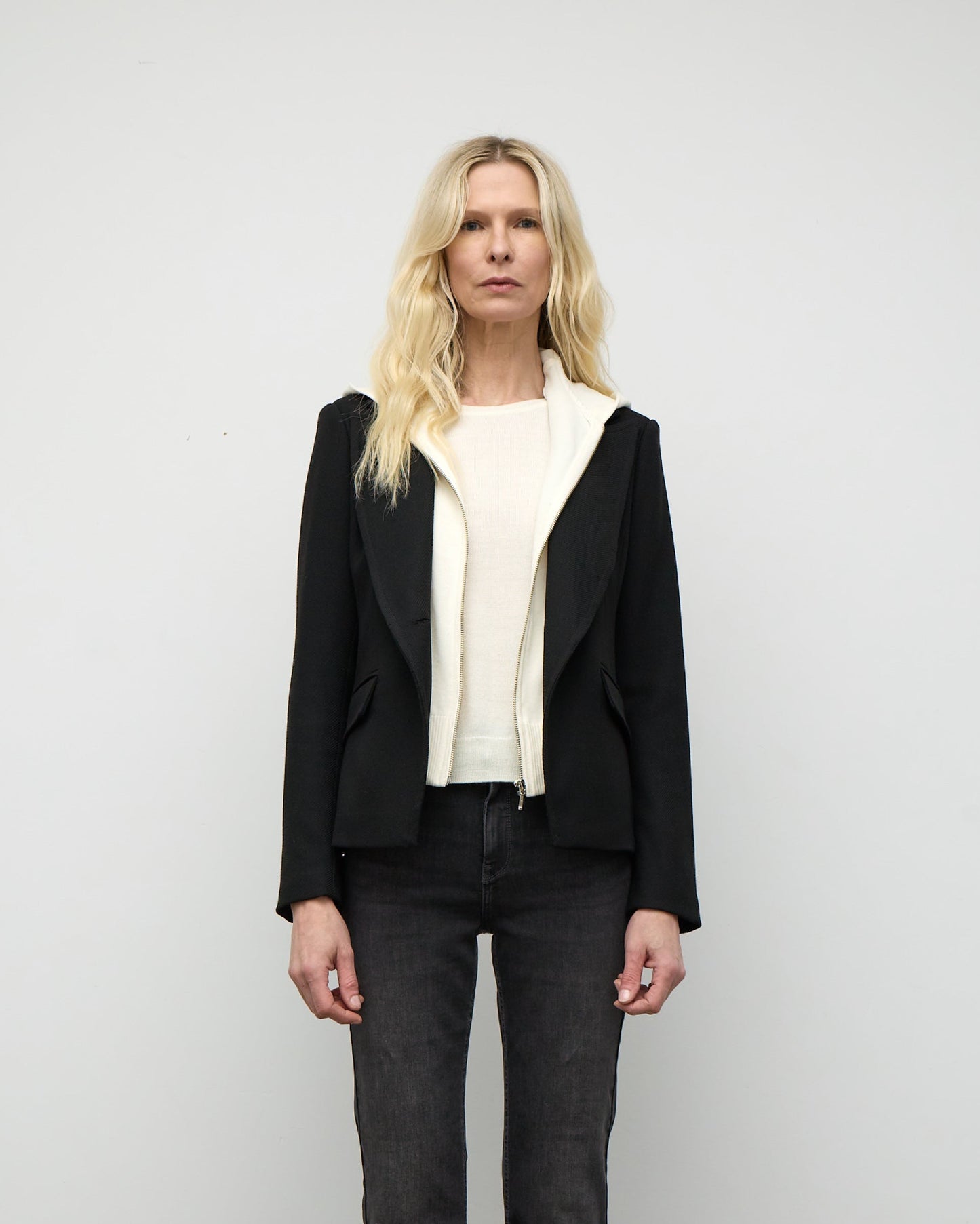 Jacket with Leather Patches without Hoodie - Black