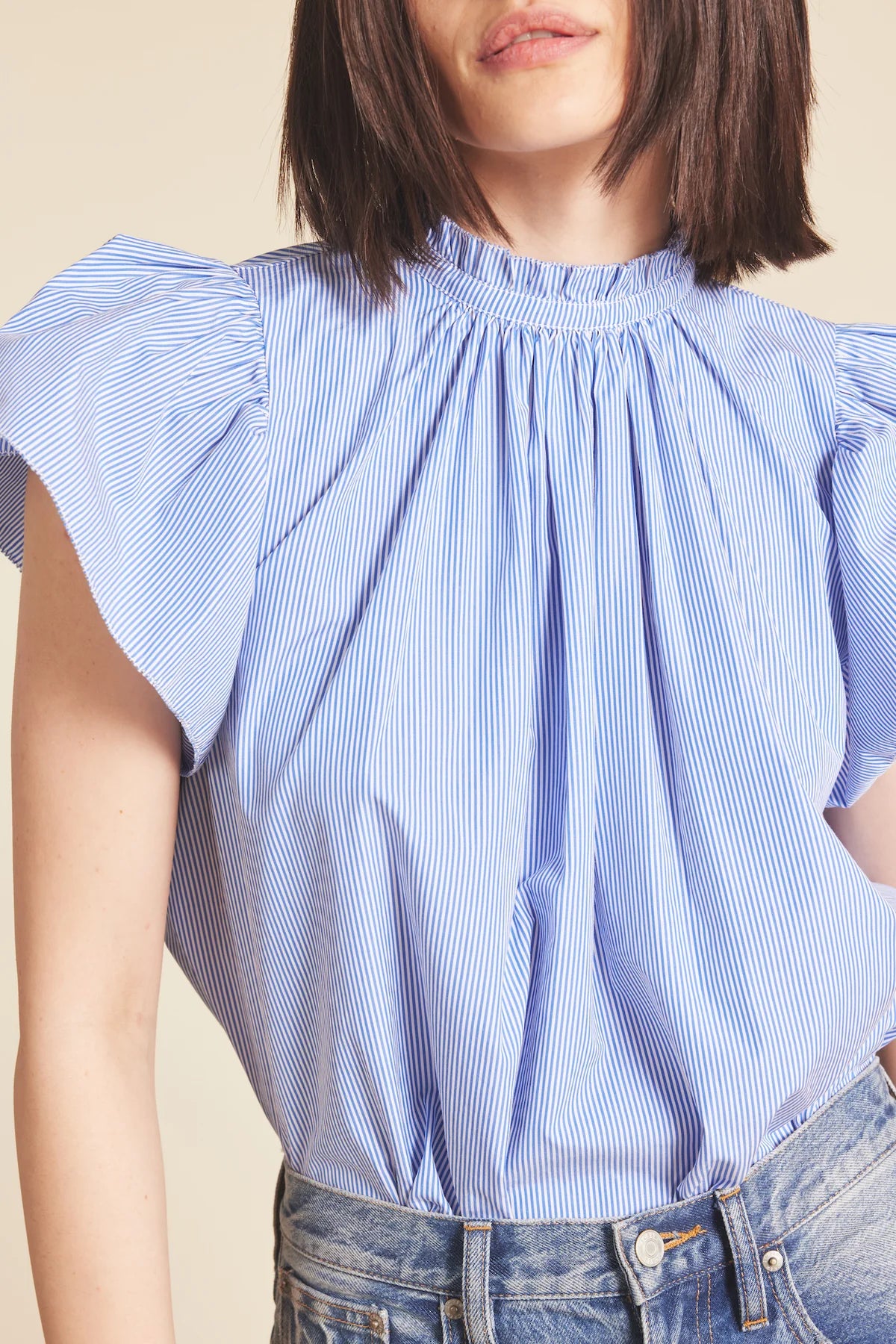 Carla Highneck Shirt - Blue/White Stripe