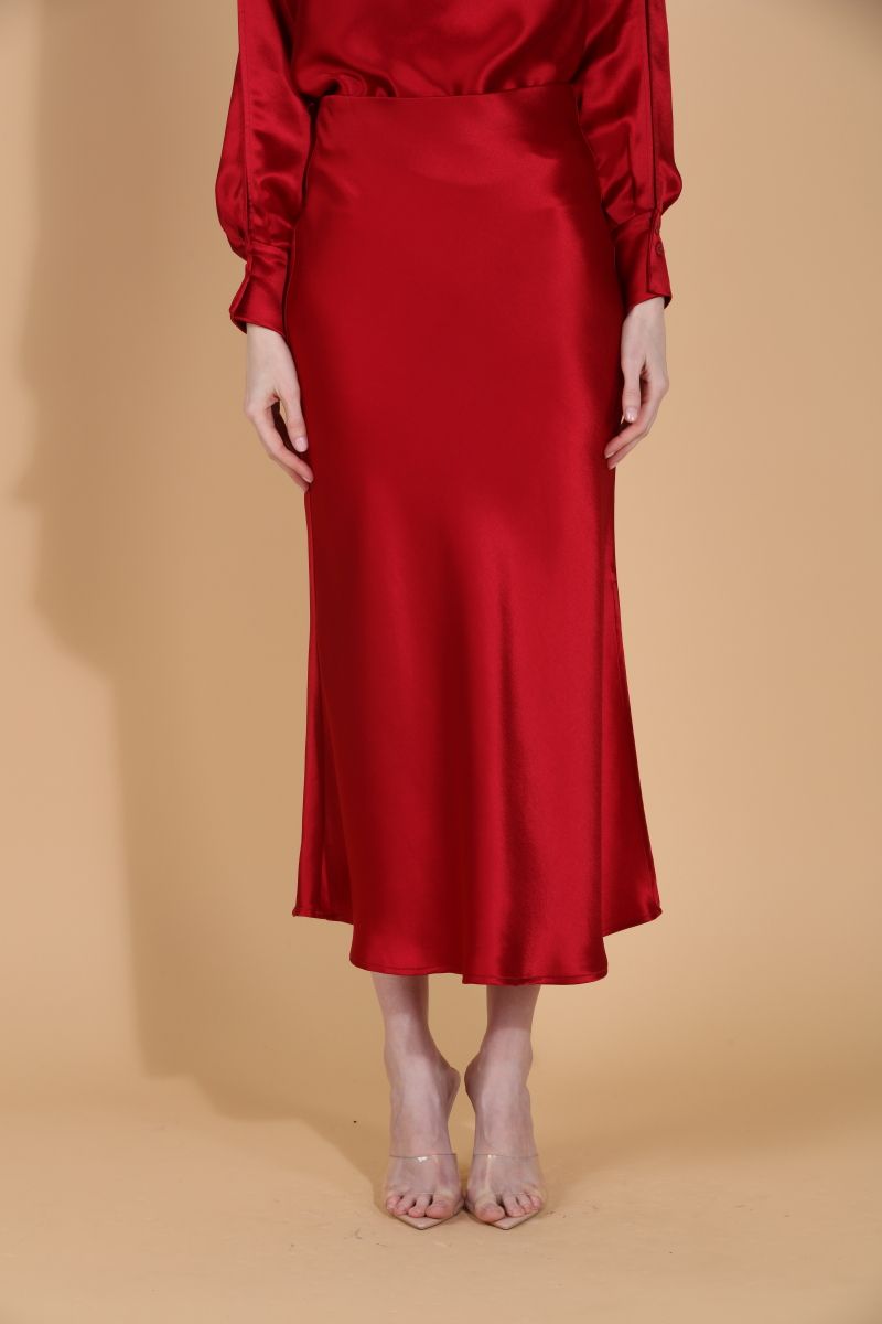 Satin Slip Skirt - Red