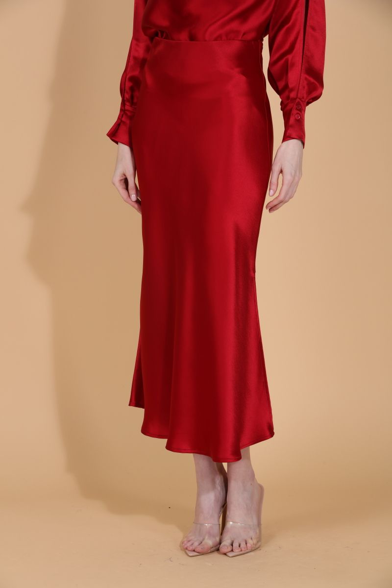 Satin Slip Skirt - Red