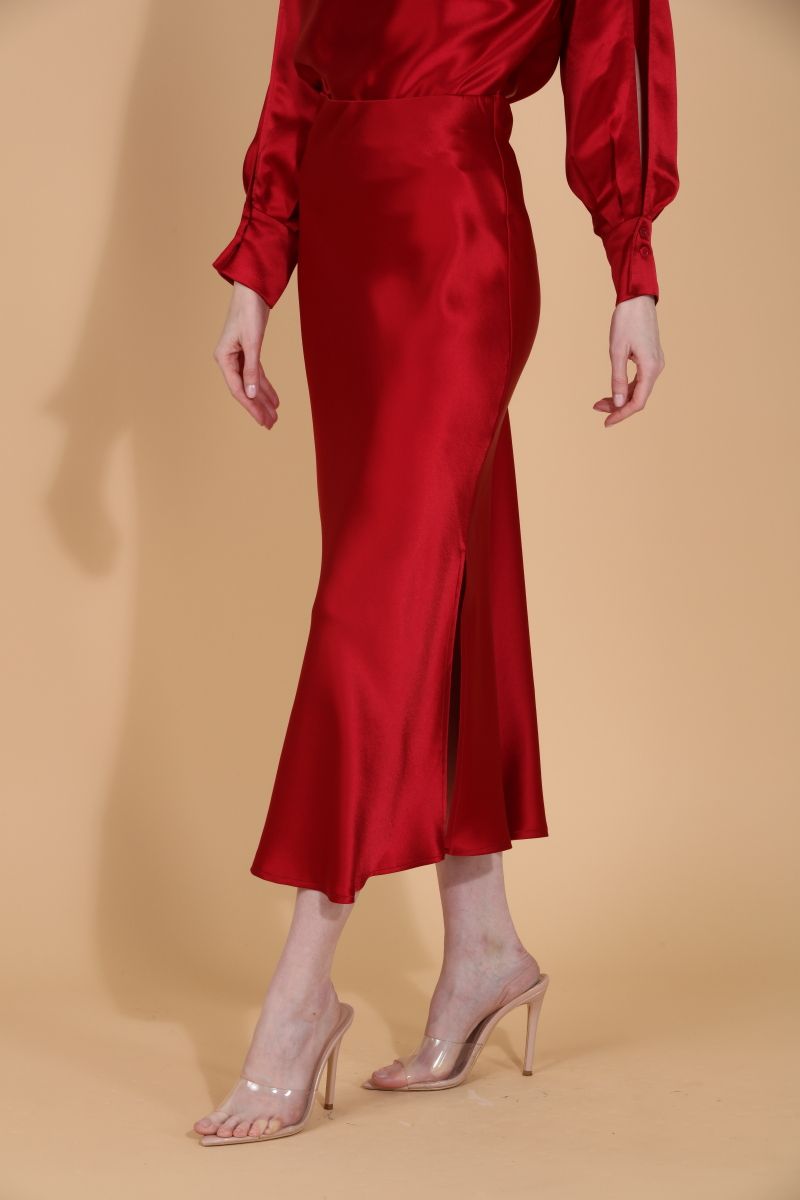 Satin Slip Skirt - Red