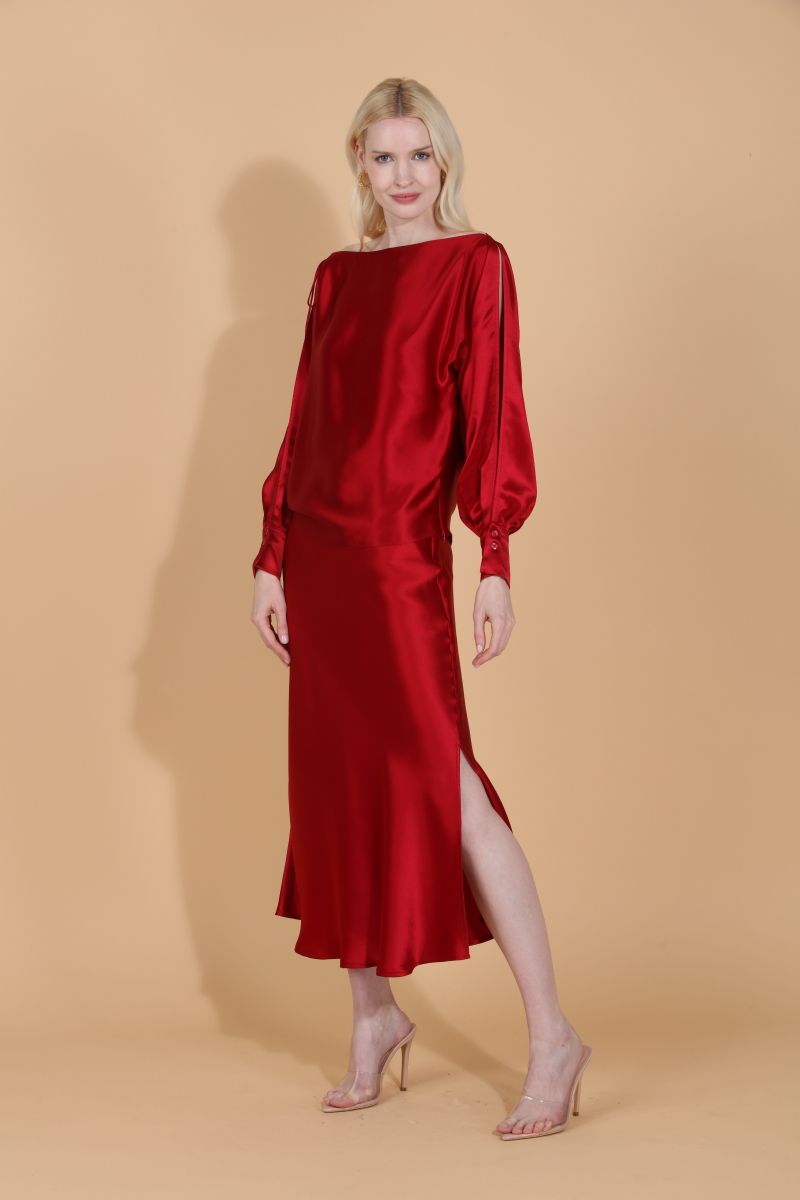 Satin Slip Skirt - Red