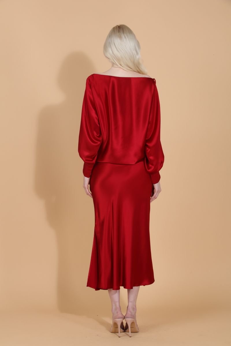 Satin Slip Skirt - Red