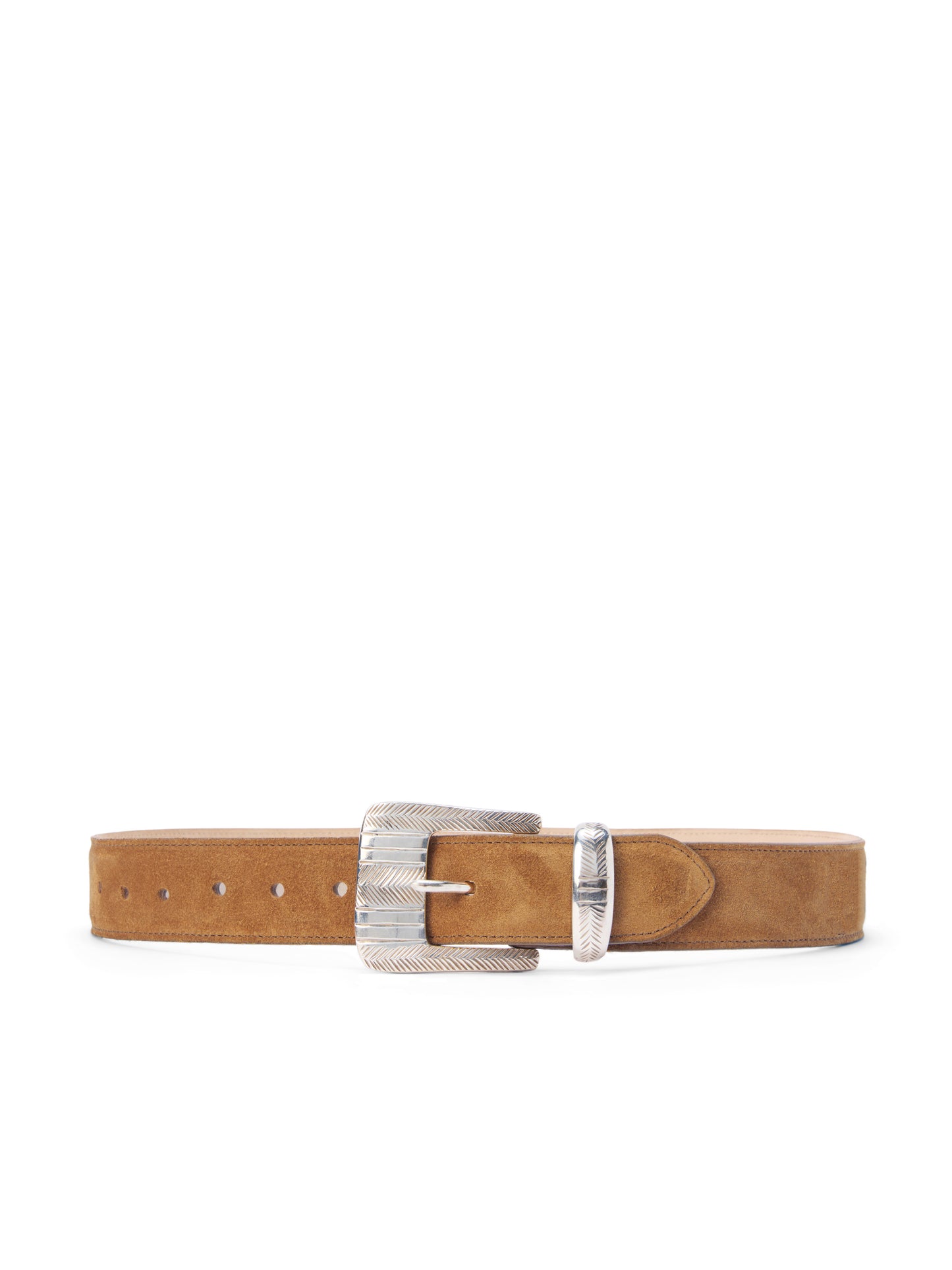 Aya Western Engraved Belt - Cognac Suede