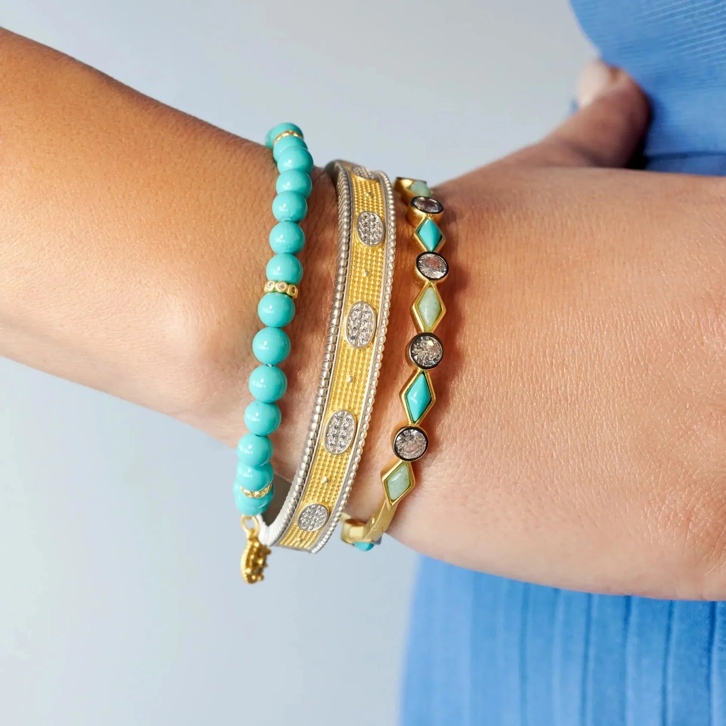 Shades of Turquoise Hinge Bangle - Gold