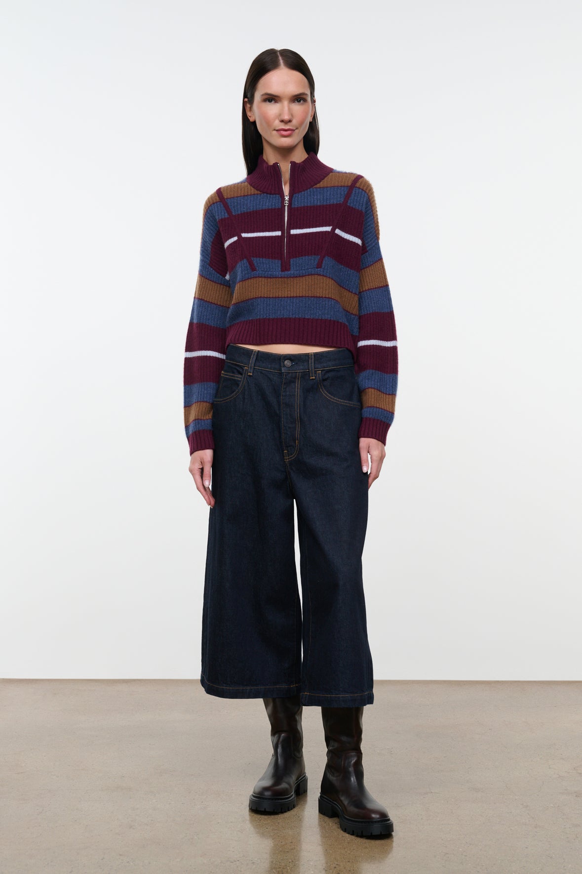 Cropped Hampton Cashmere Sweater - Monaco Stripe