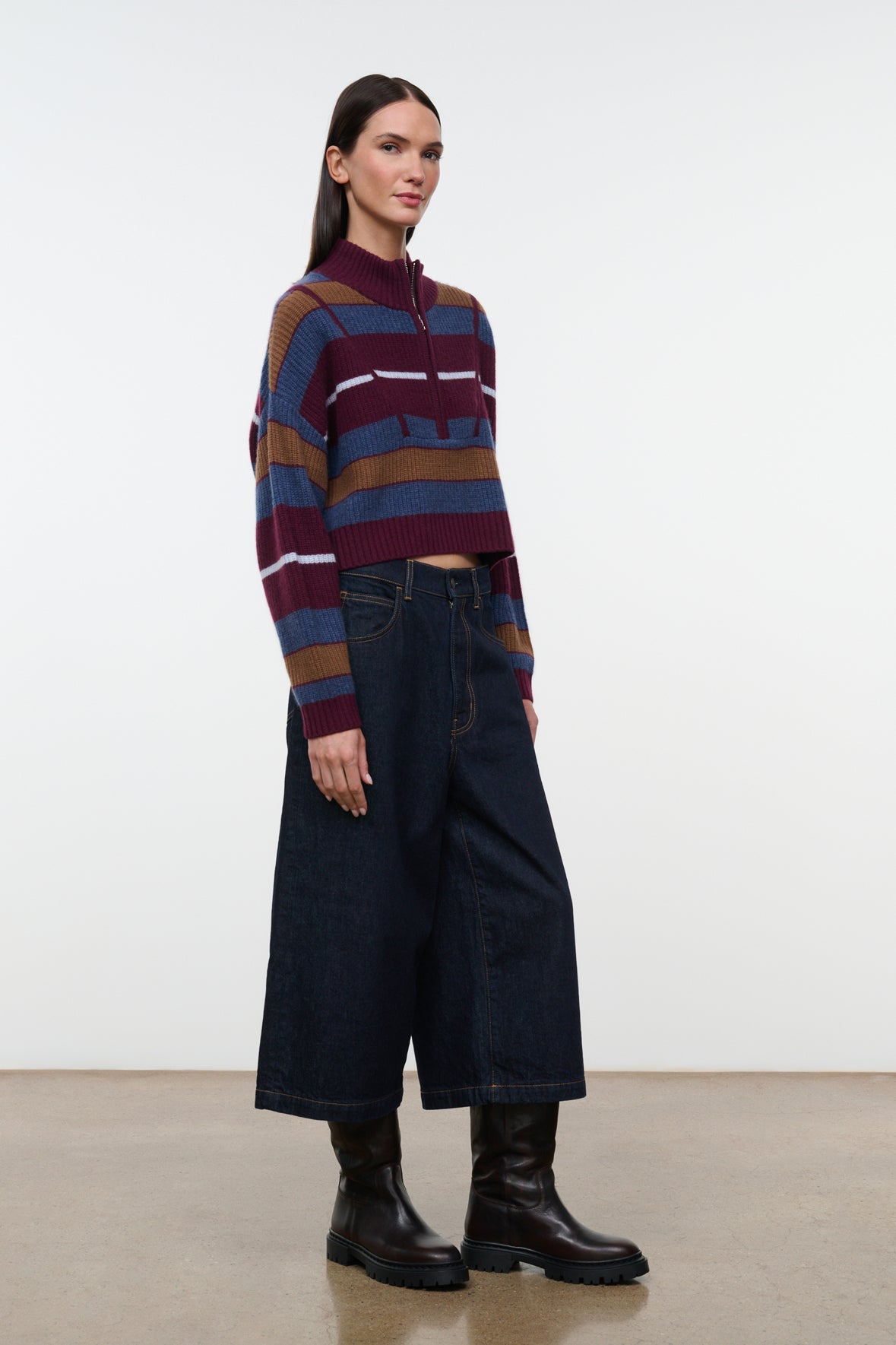 Cropped Hampton Cashmere Sweater - Monaco Stripe