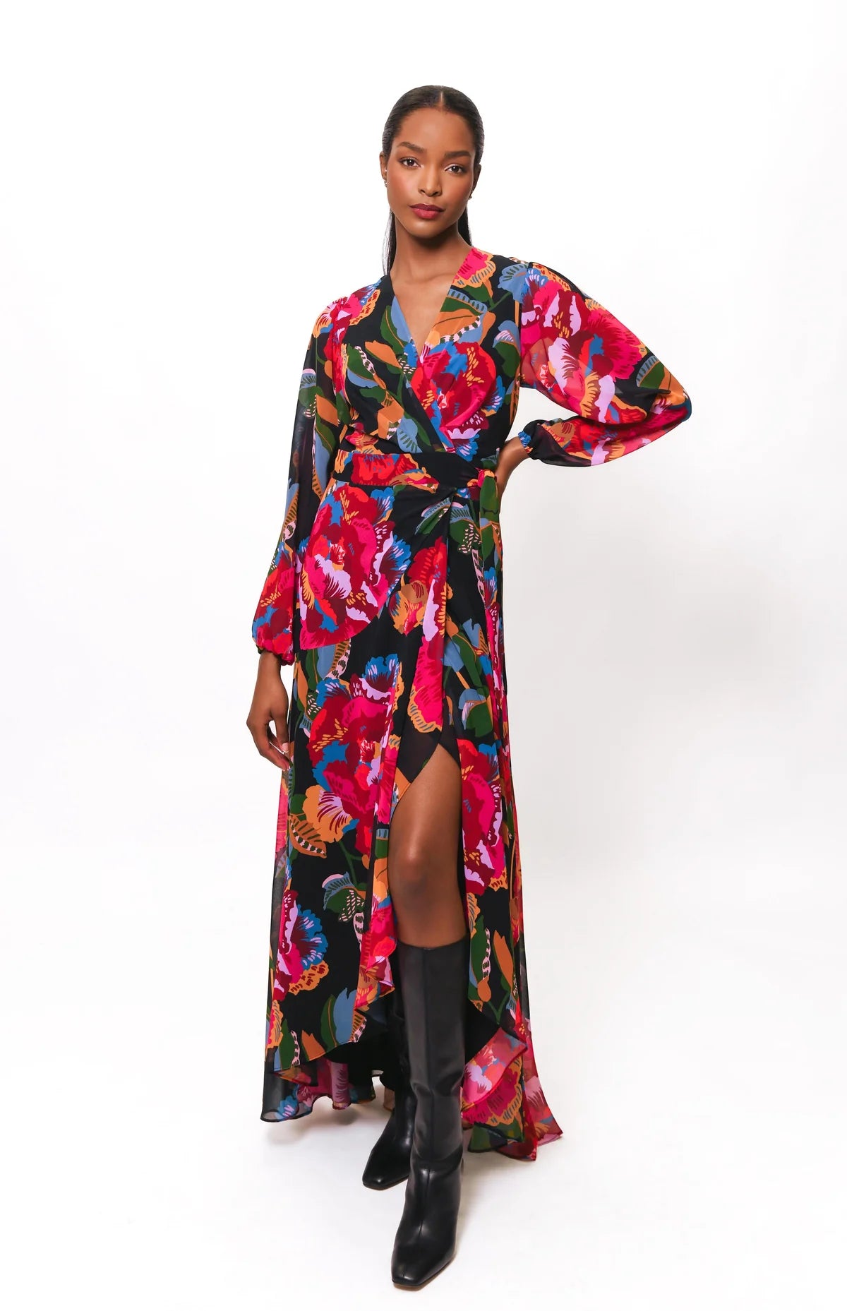 Bridge Dress - Black Floral Rainbow Floral