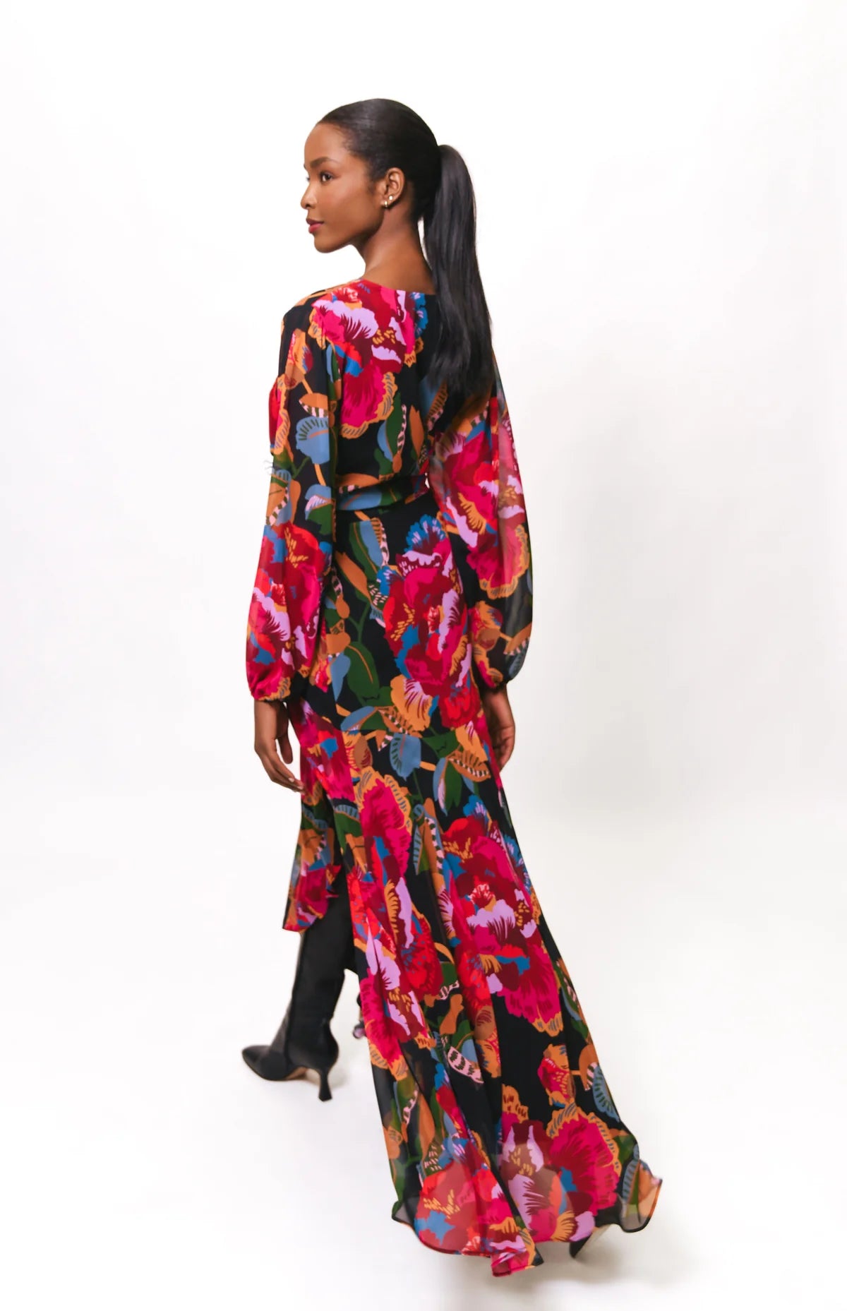 Bridge Dress - Black Floral Rainbow Floral