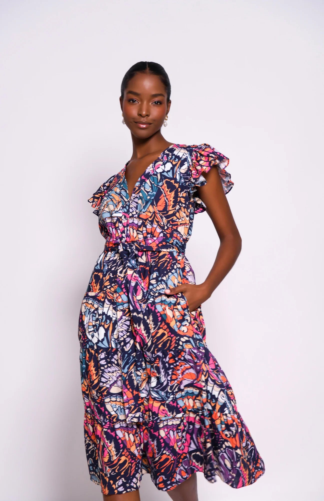 Journi Dress - Navy & Rainbow Butterfly