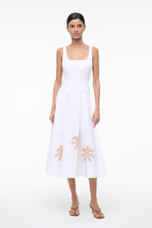 Wells Dress - White Palm Embroidery