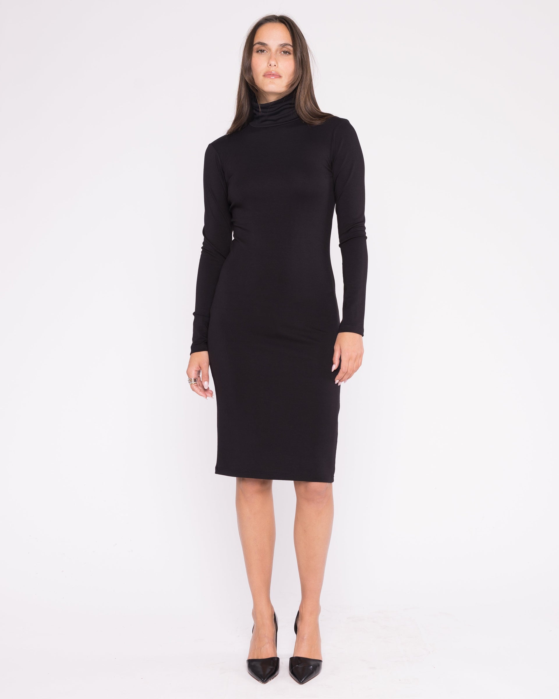 black turtleneck midi dress The relaxed bodice with societybrand Plus-Size Long Satin Prom Size:Large (12-14)