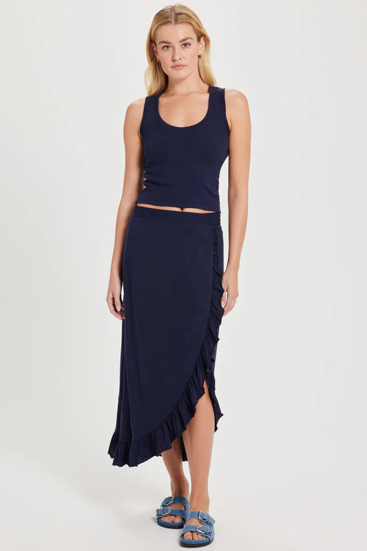 Slub Wrap Skirt - Navy