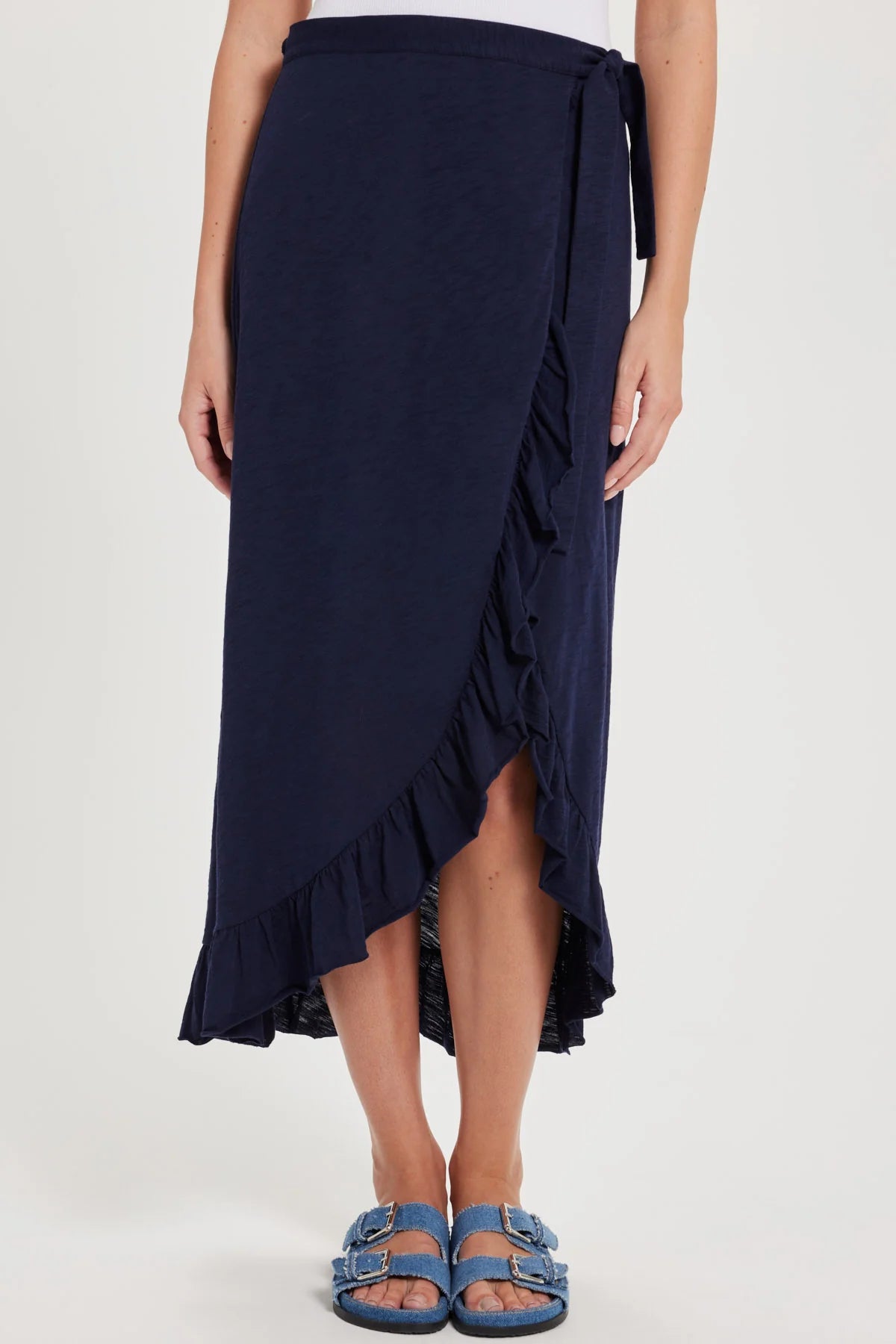 Slub Wrap Skirt - Navy