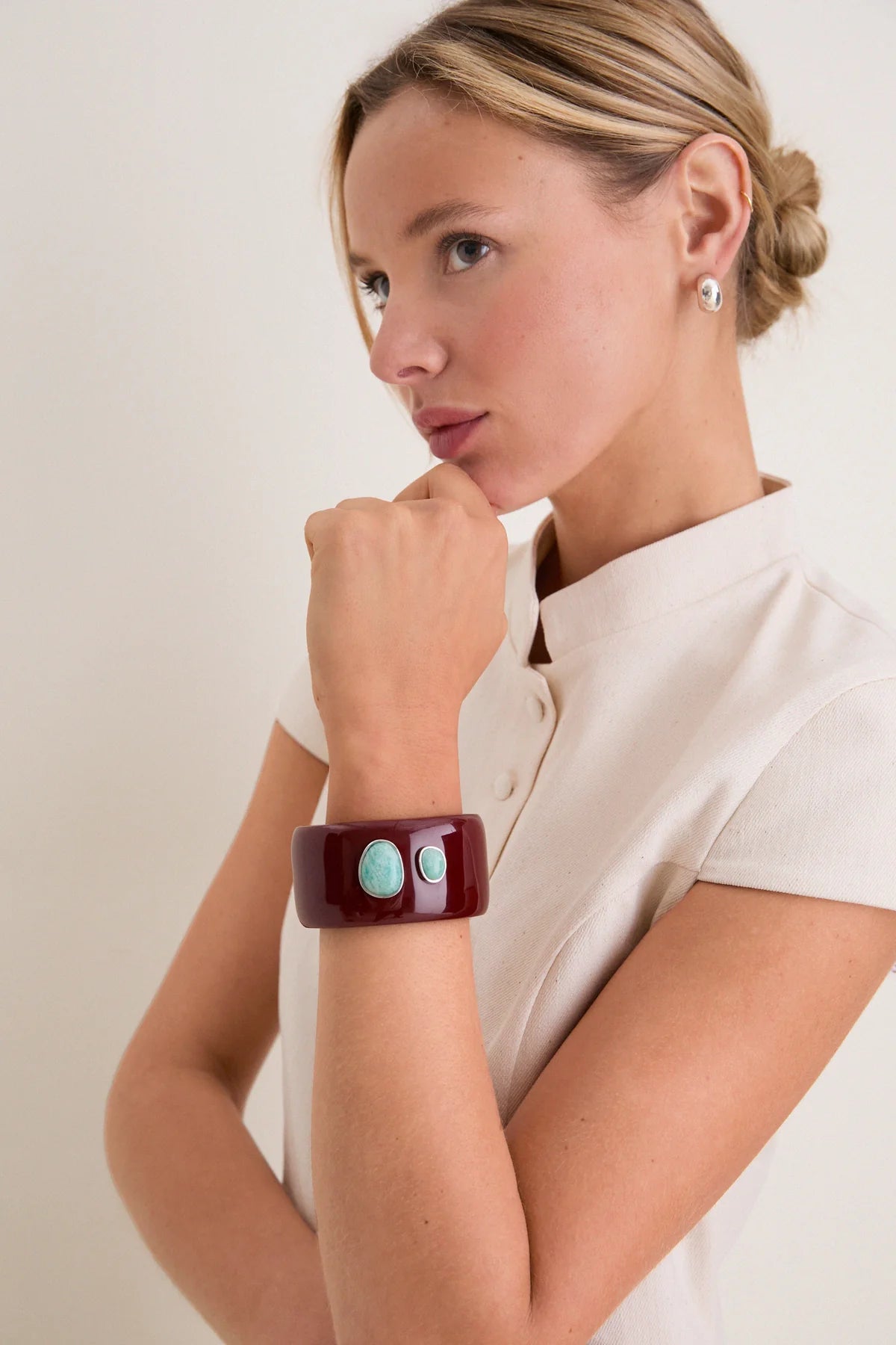 Lanna Cuff - Dark Red with Amazonite