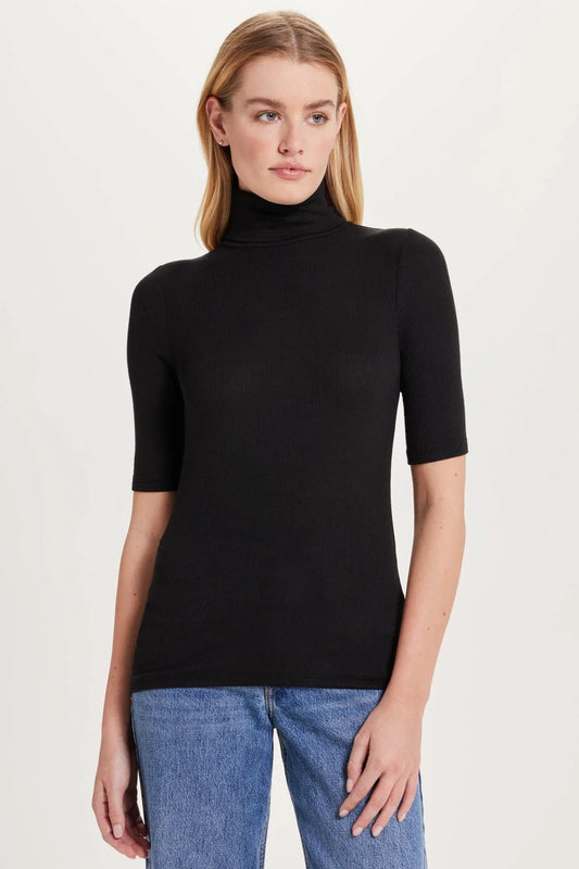 Ribbed Half Sleeve Turtleneck - Black