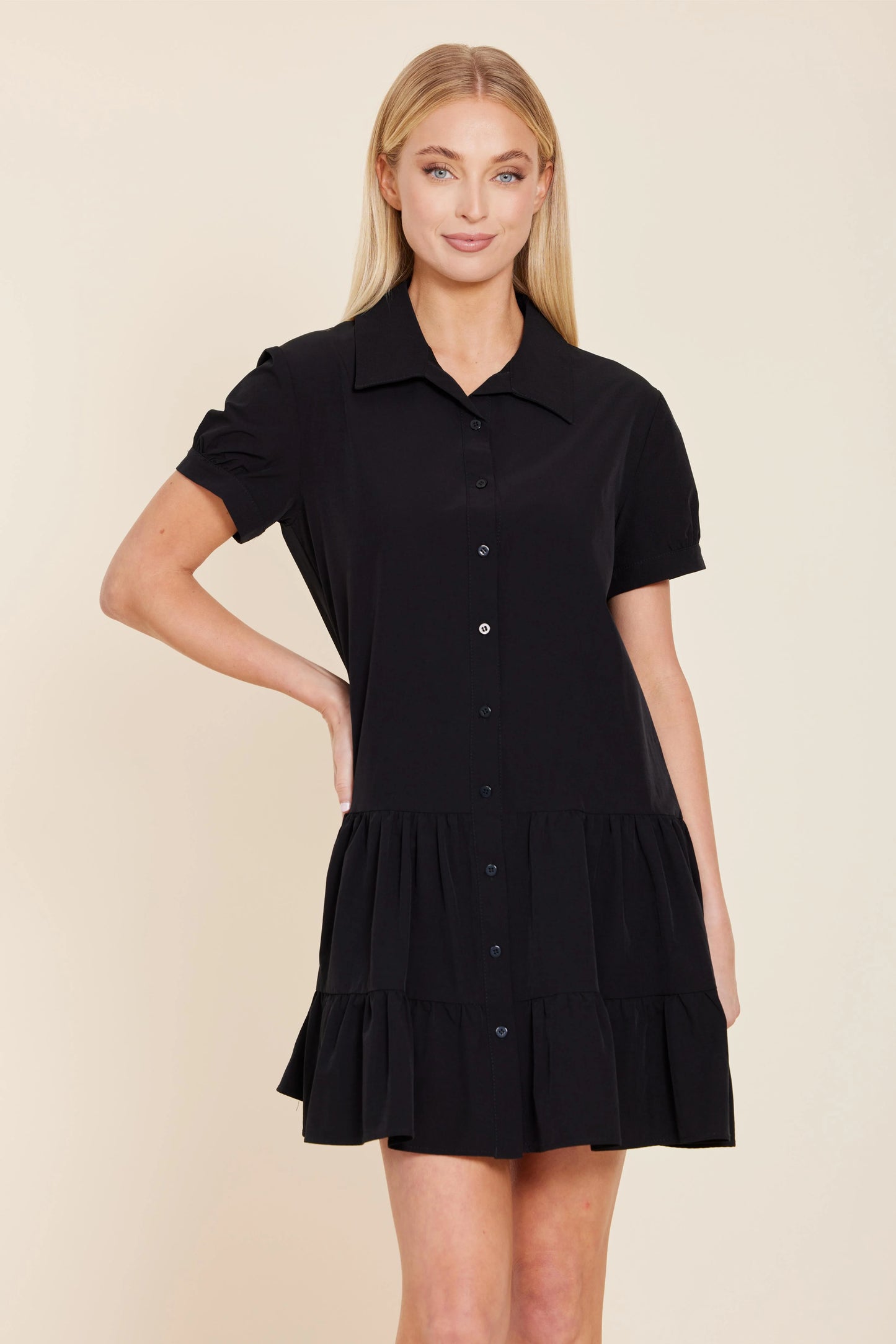 Stretch Ponti Drop Waist Dress - Black