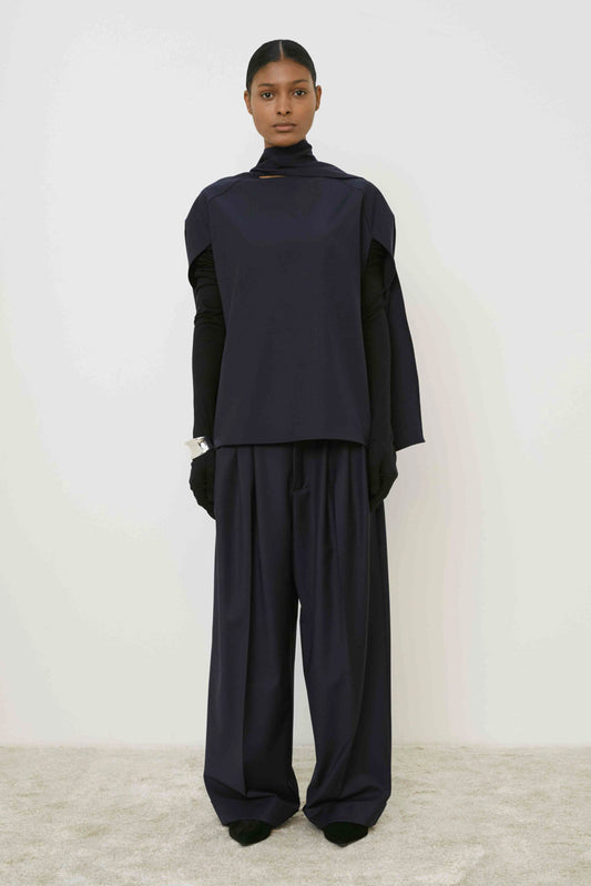 Navy Draped Top
