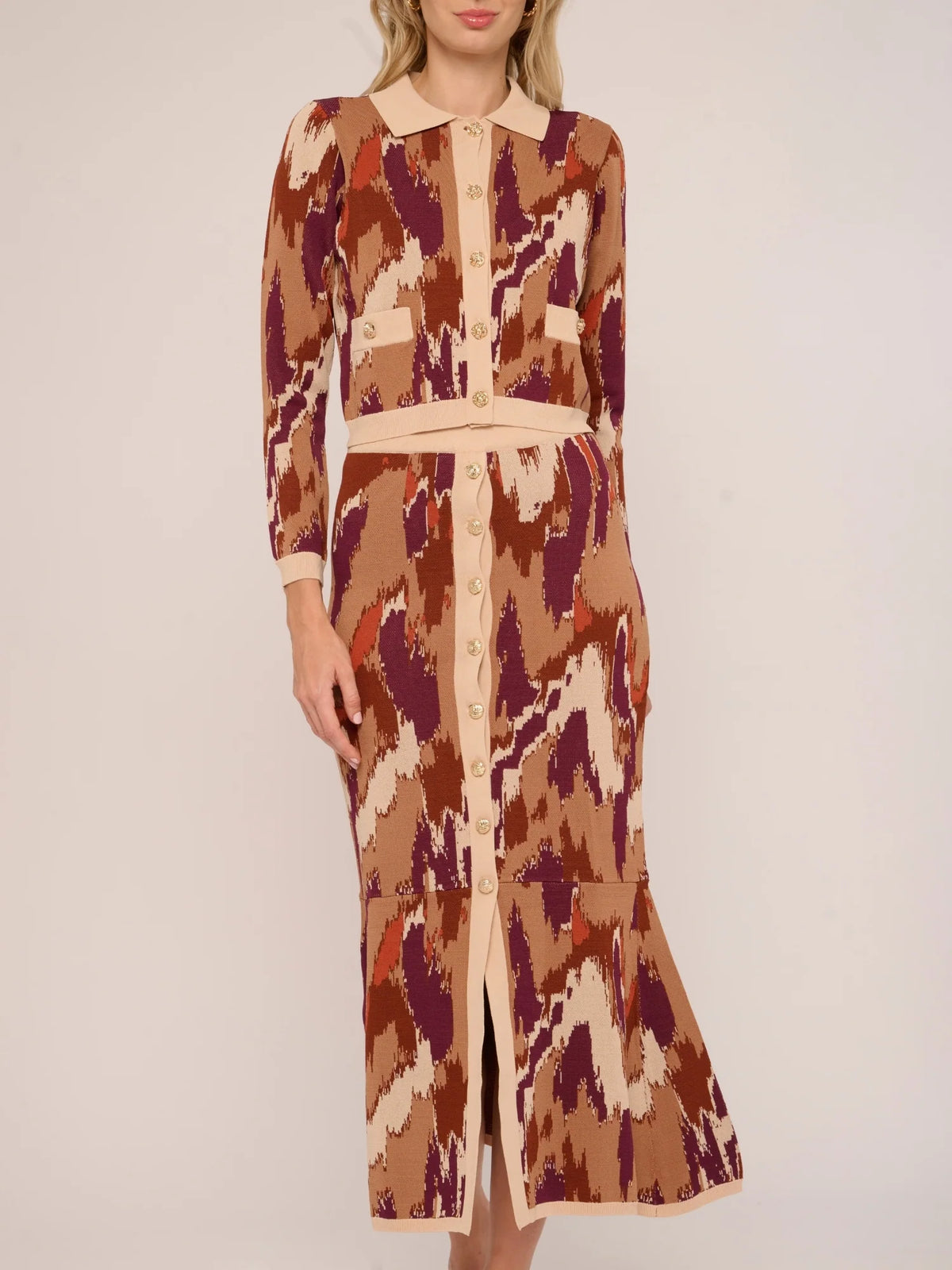 Hattie Cardigan - Amber Brush Print